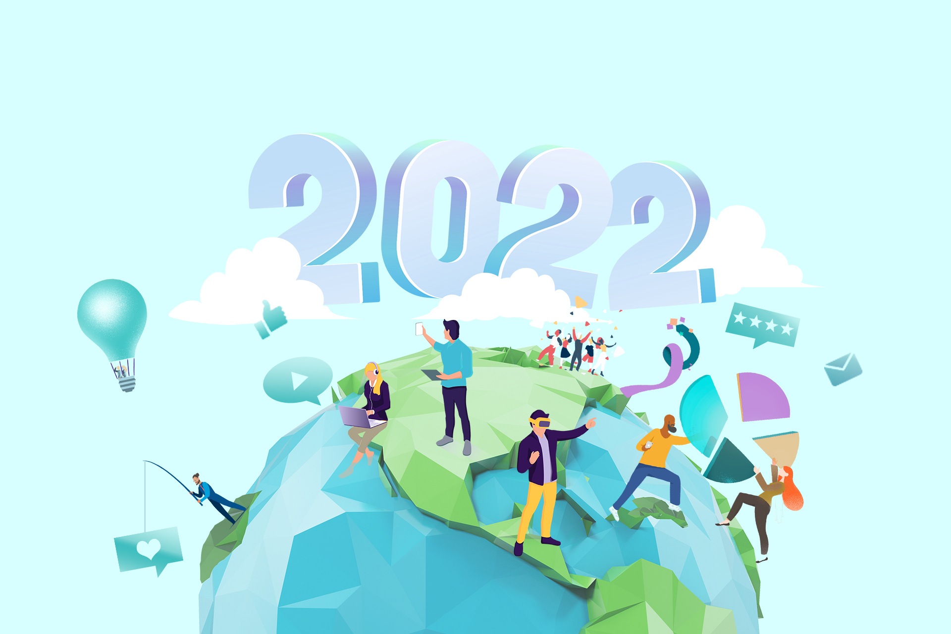 Illustration of a big globe with 2022