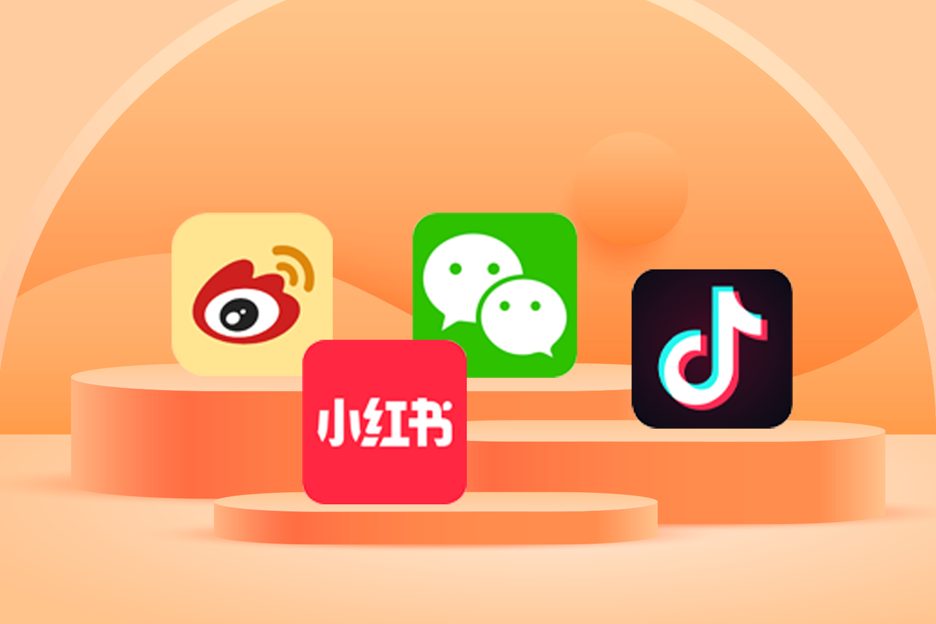 Image of Chinese social media apps on orange podium