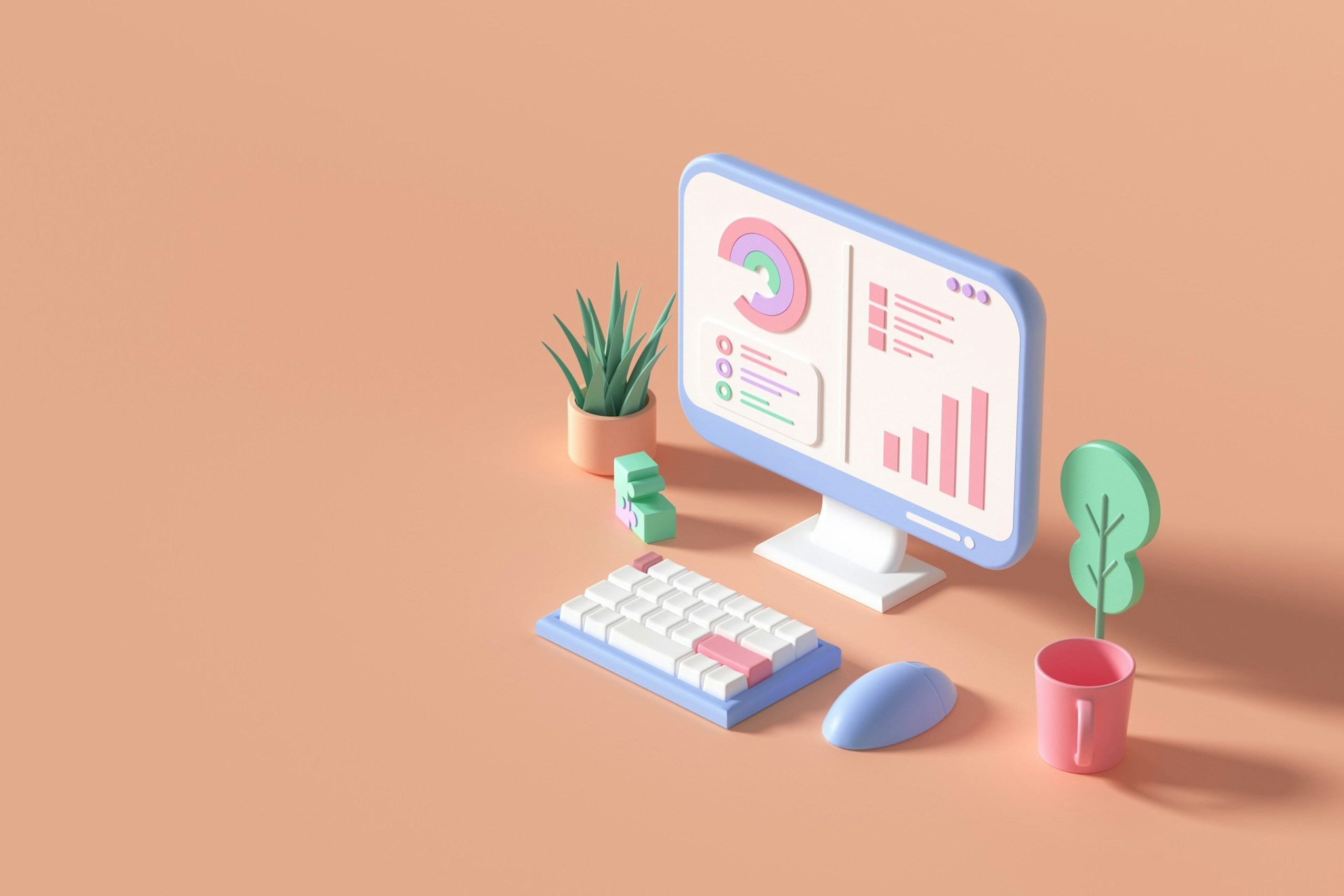 Eine Abbildung eines Computers mit mehreren Diagrammen auf dem Bildschirm, die den Dashboards in einem CRM-System (Customer Relationship Management) ähneln.