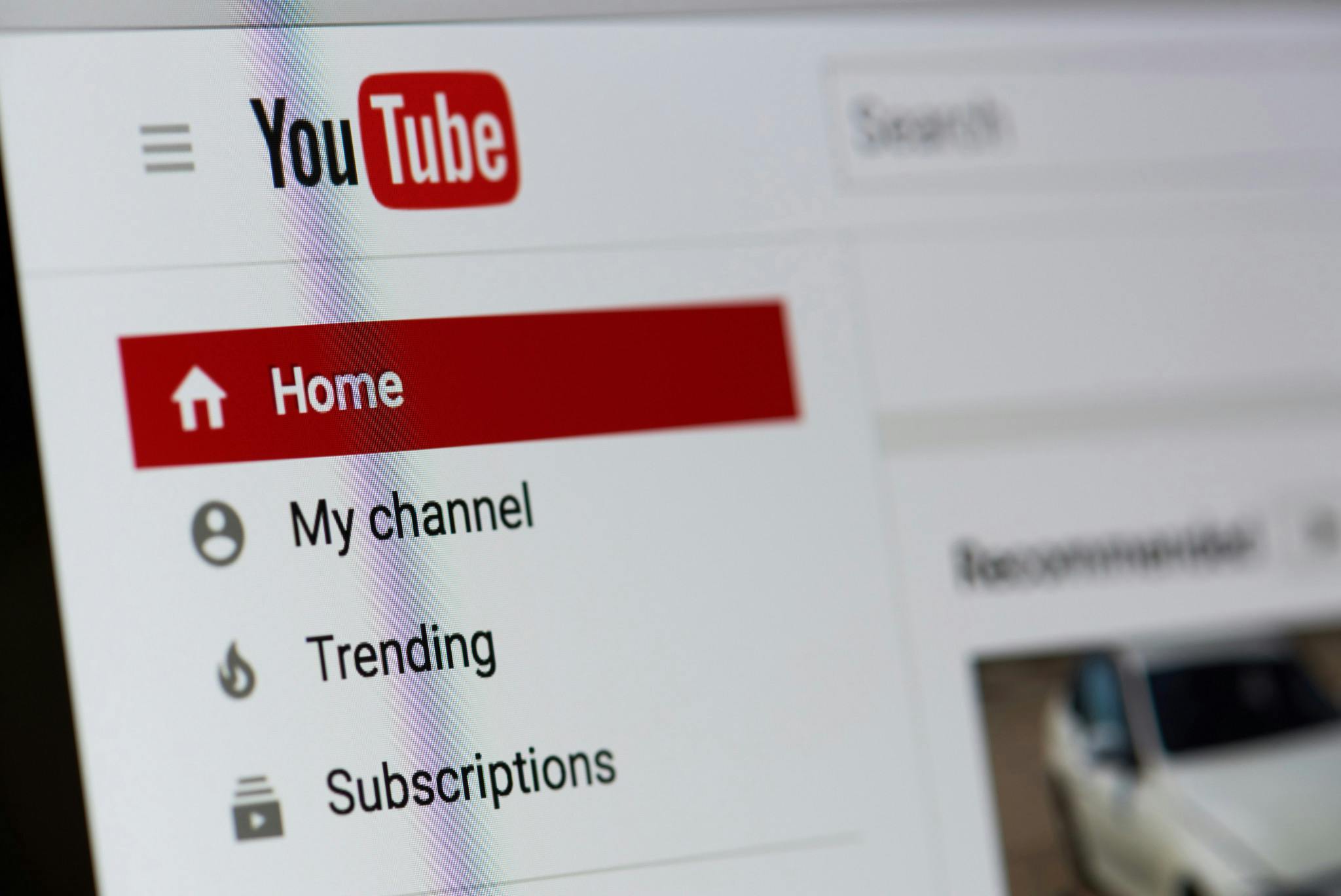 YouTube home screen