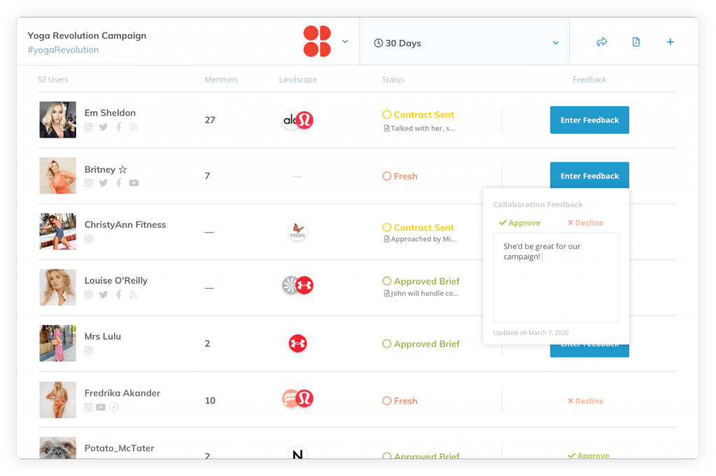 klear influencer marketing feedback