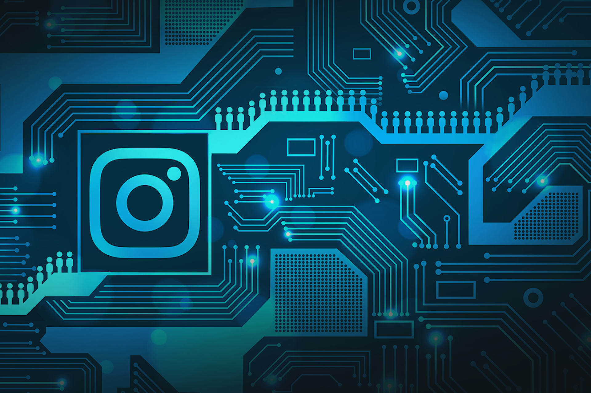 Illustration of the Instagram icon in blue in a technical setting on a blue board