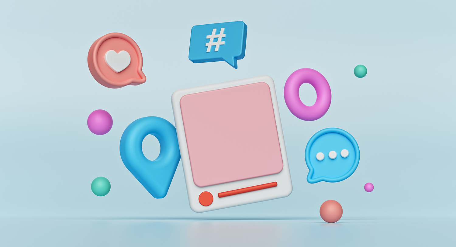 A device screen floats against a blue background surrounded by speech bubbles and notification icons