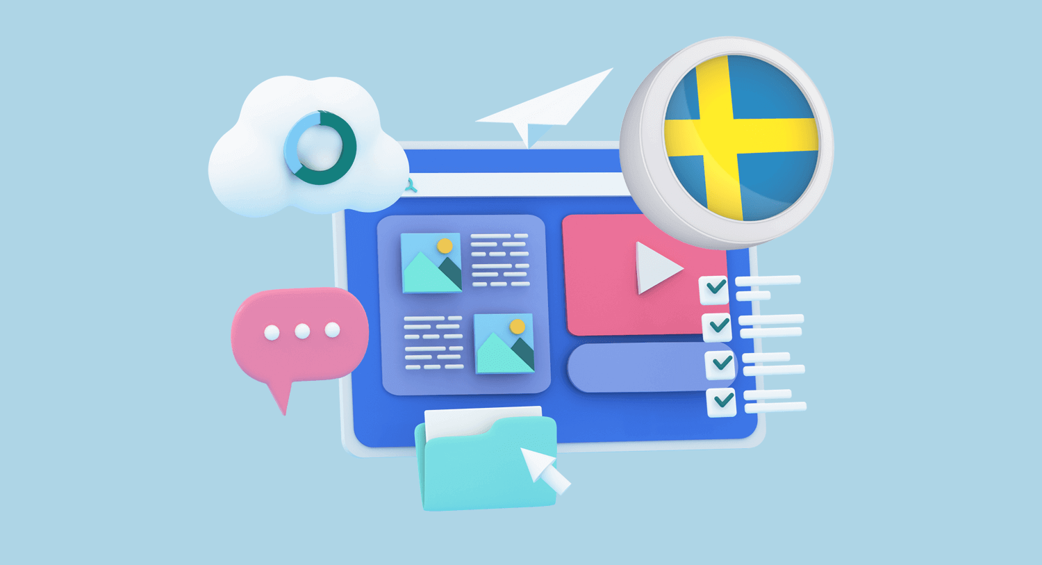 3D illustration of media in Sweden in our blog about the Swedish media landscape