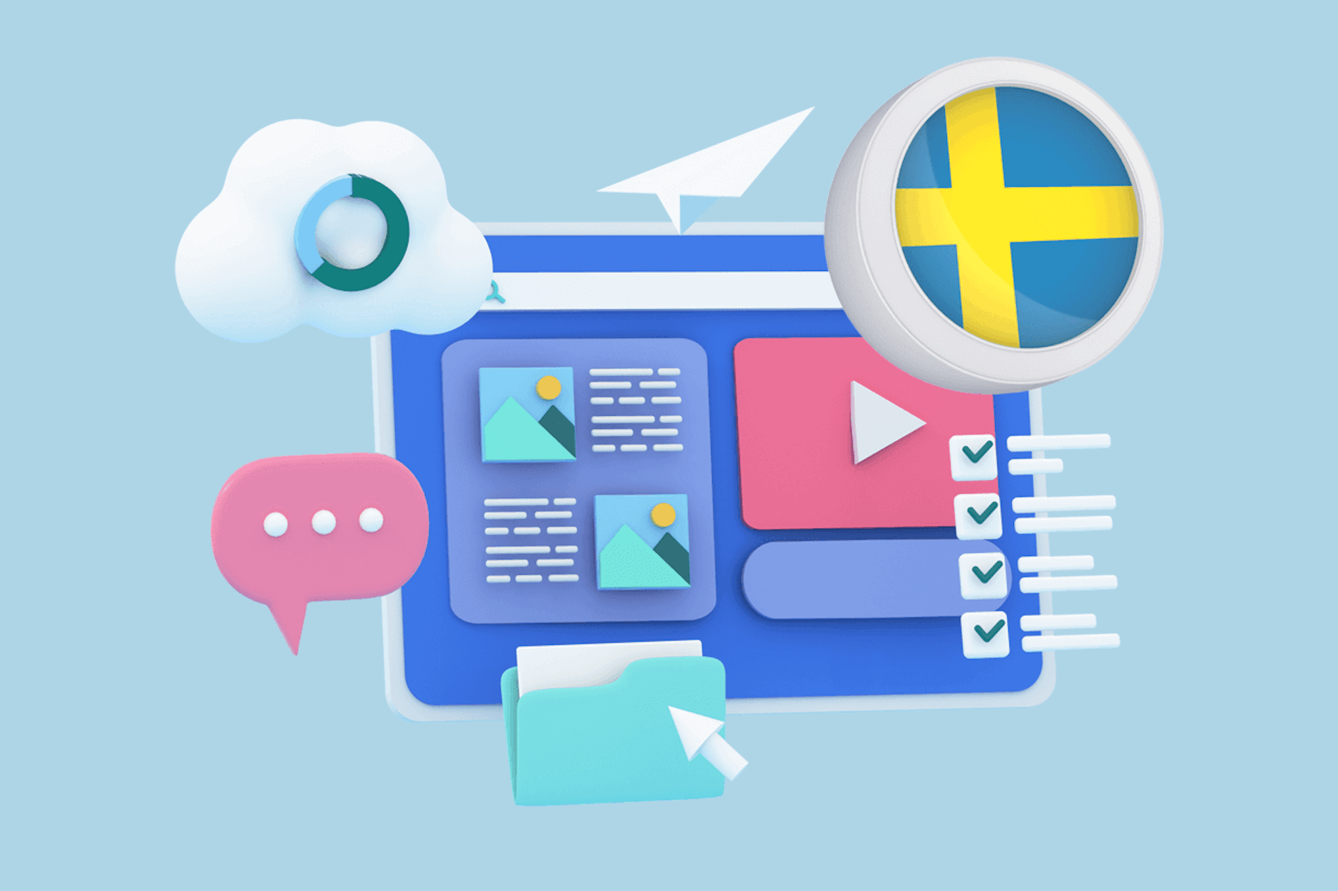 3D illustration of media in Sweden in our blog about the Swedish media landscape