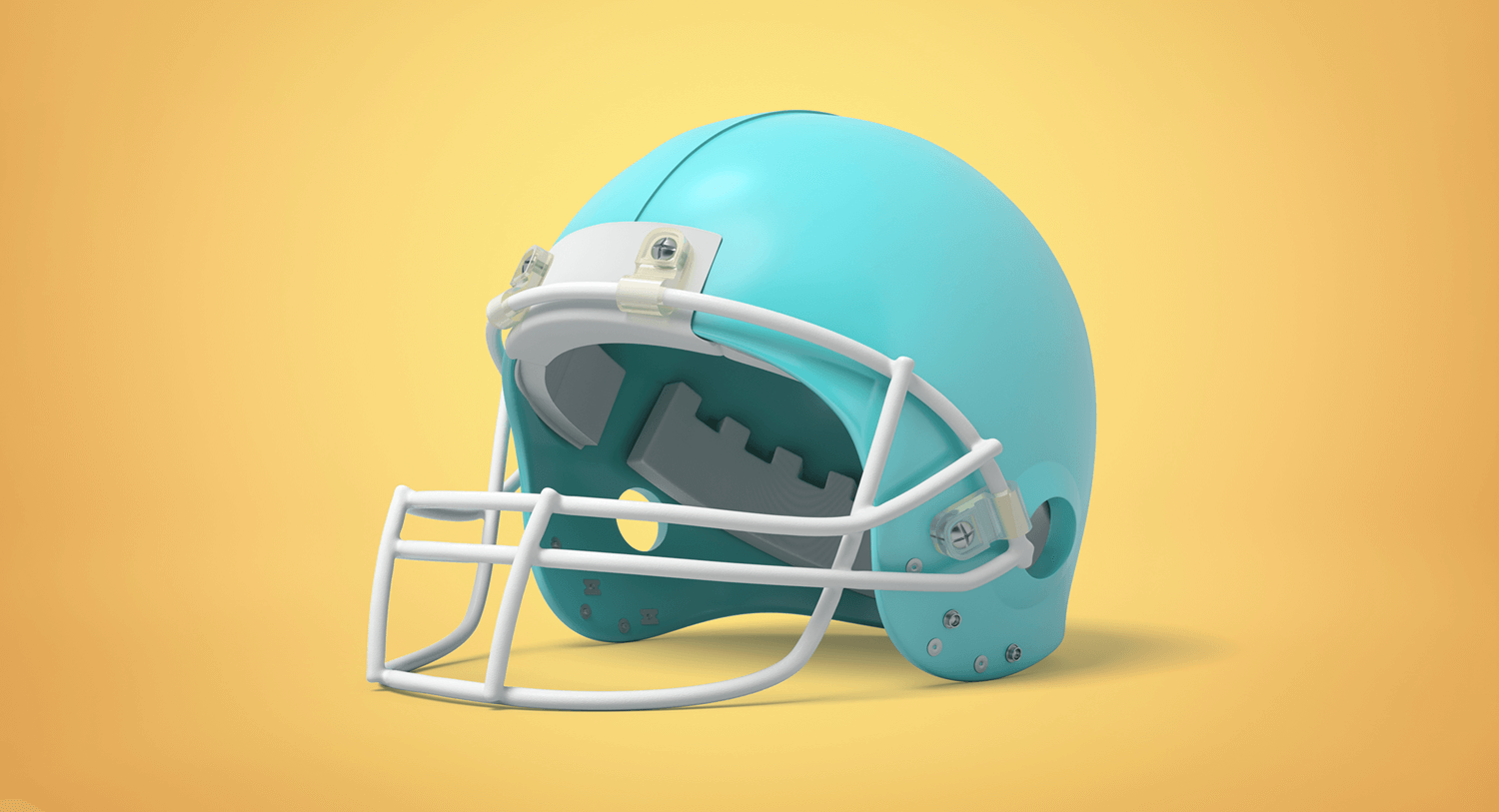 A blue football helmet against a yellow background for a blog about ads during football's big night