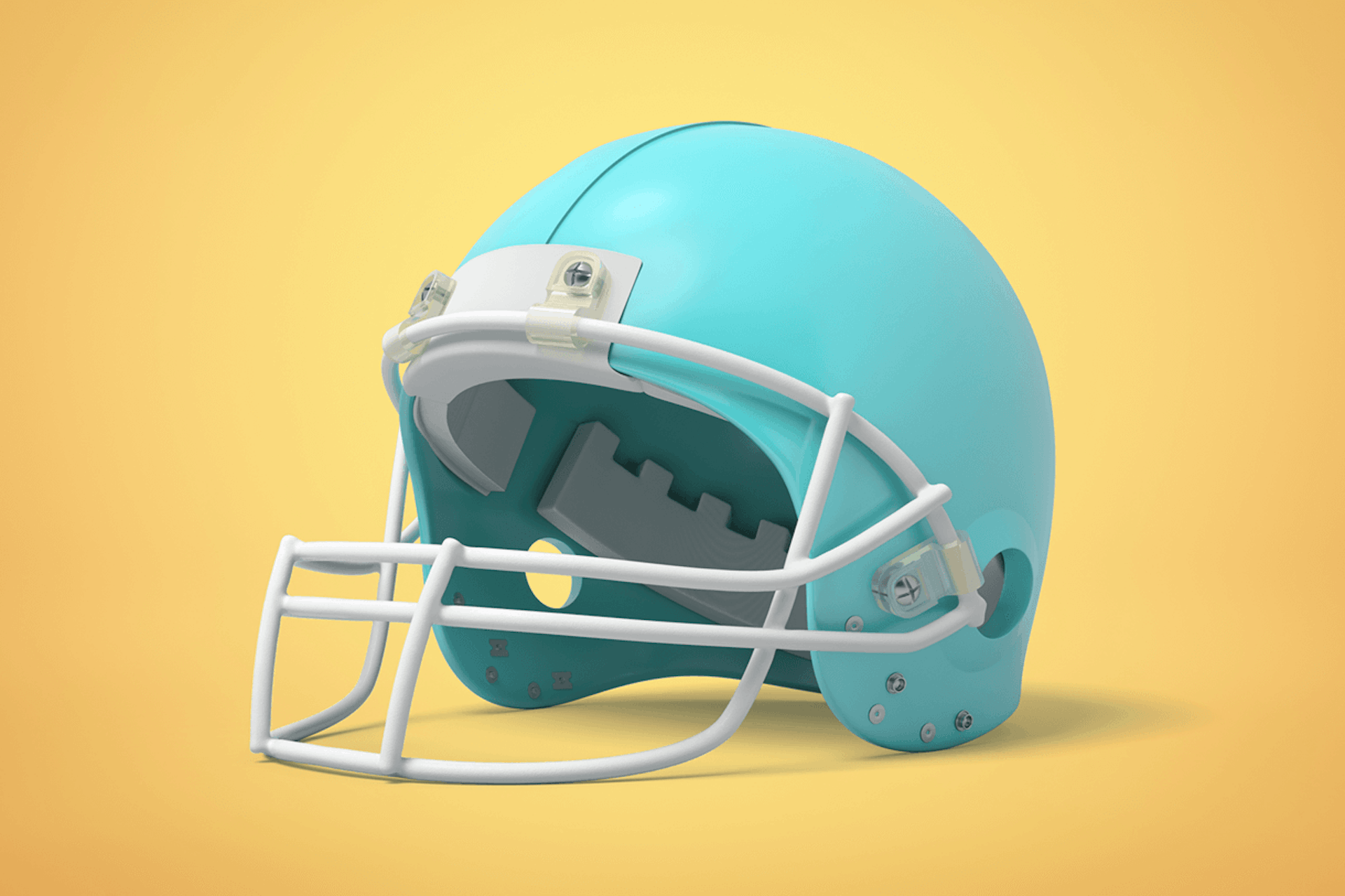 A blue football helmet against a yellow background for a blog about ads during football's big night