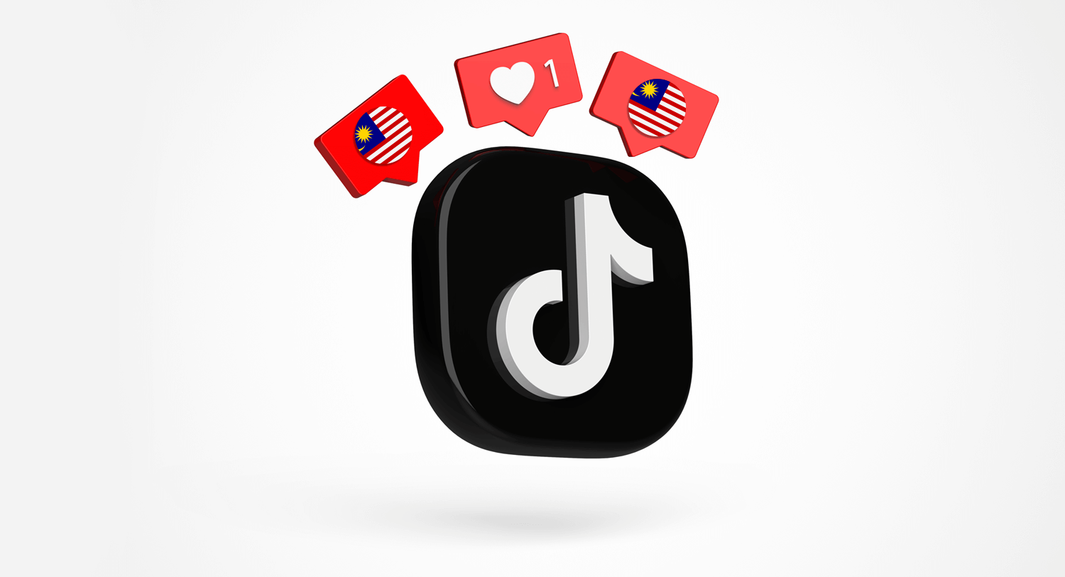Illustration of the TikTok logo with the Malaysian flag and likes around it as the title image of our blog with the best TikTok influencers in Malaysia