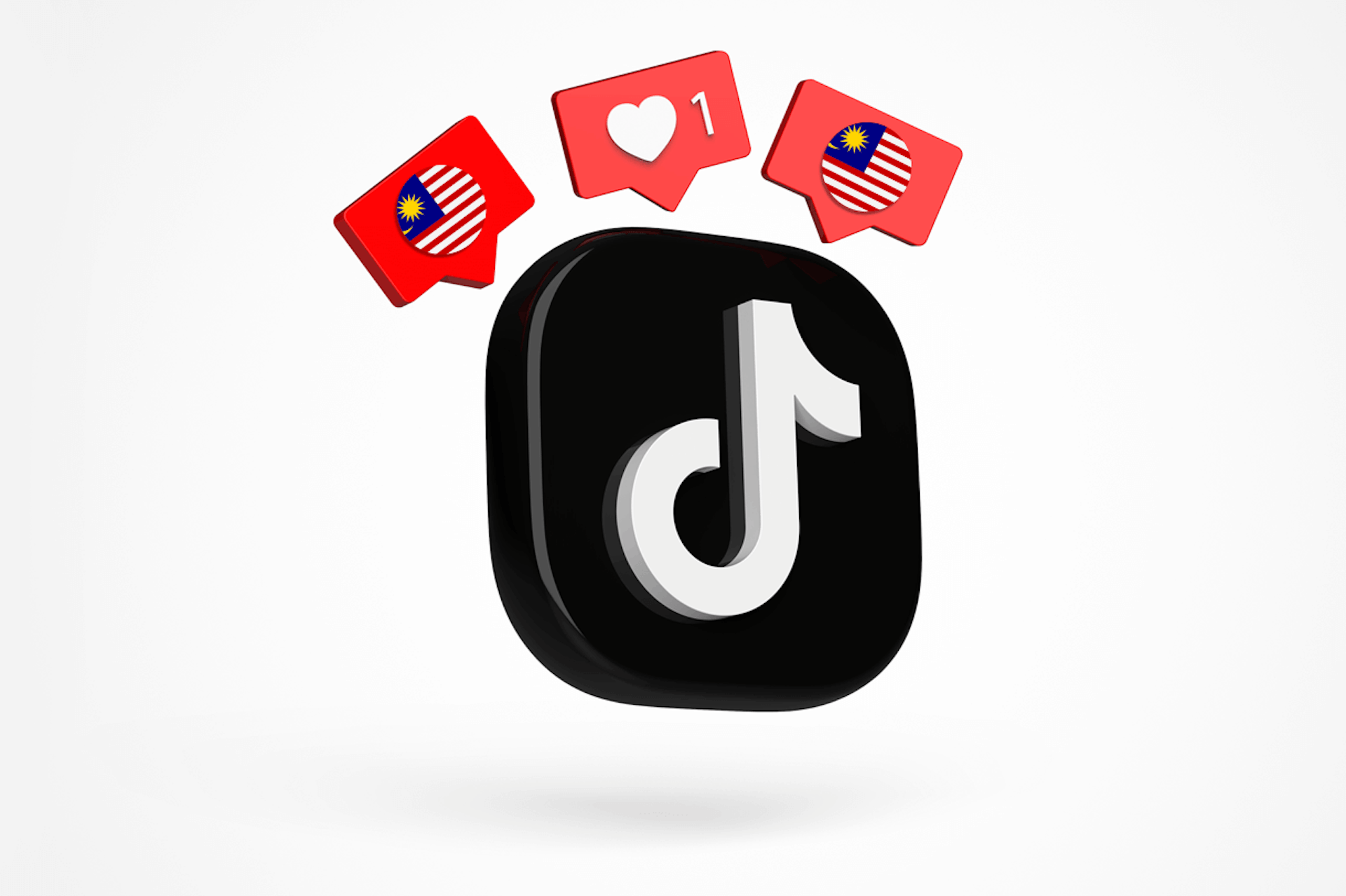 Illustration of the TikTok logo with the Malaysian flag and likes around it as the title image of our blog with the best TikTok influencers in Malaysia