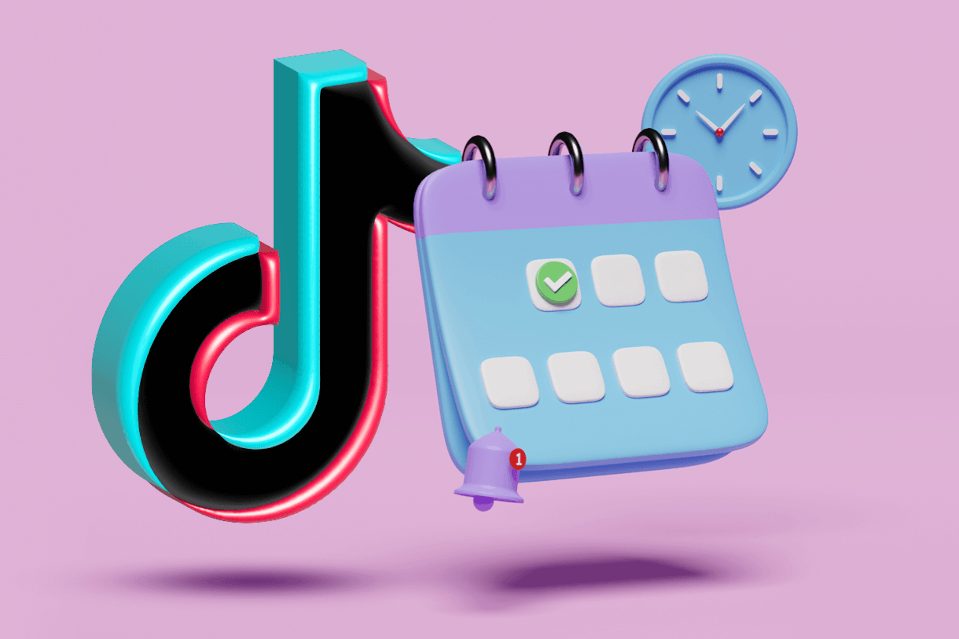 3D Illustration des TikTok Logos vor einem Kalender als Titelbild für unseren Beitrag zum Thema wann ist die beste Zeit, um auf TikTok zu posten?