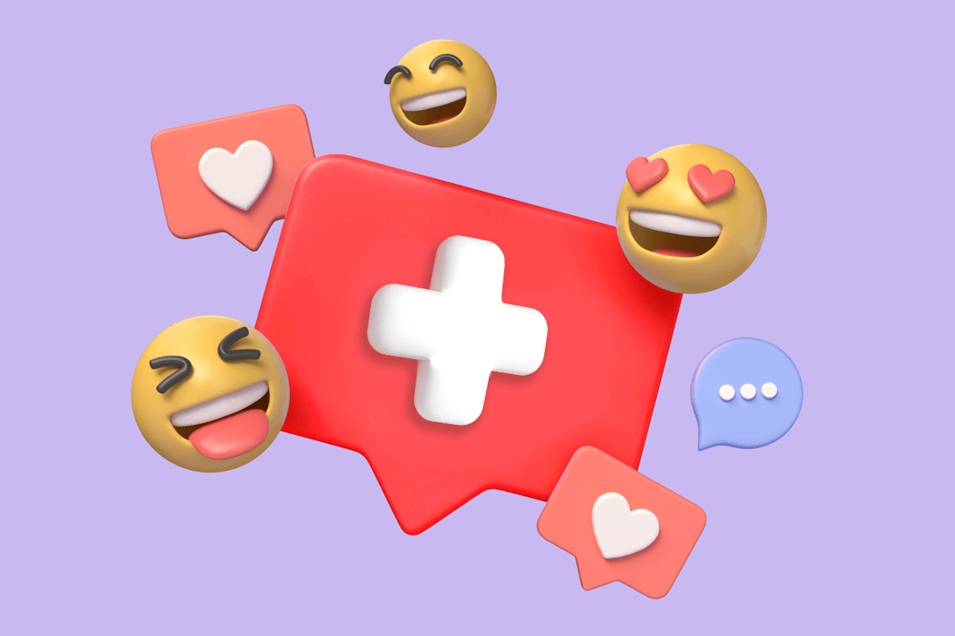 3D Illustration von Smileys, Likes und Kommentaren für die besten Influencer in der Schweiz