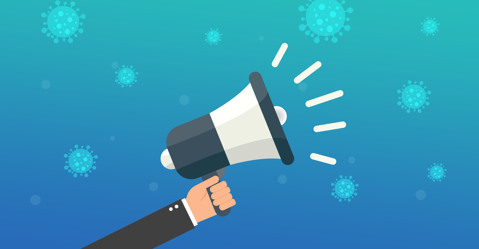 illustration of hand holding a mega phone with a blue background