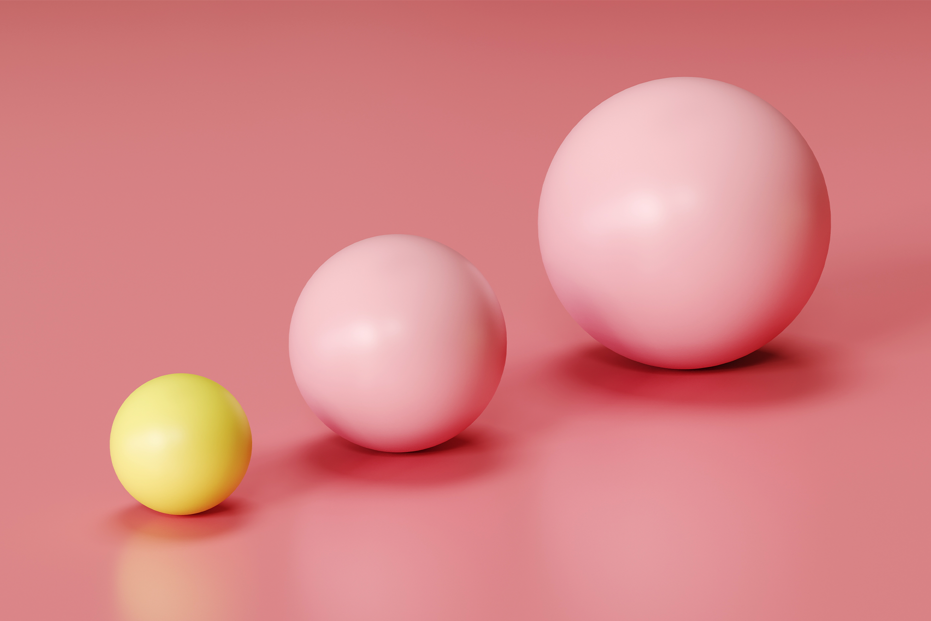 Illustration von drei 3D Kugeln vor einem pinken Hintergrund als Darstellung für Social Media Bildgrößen 2024