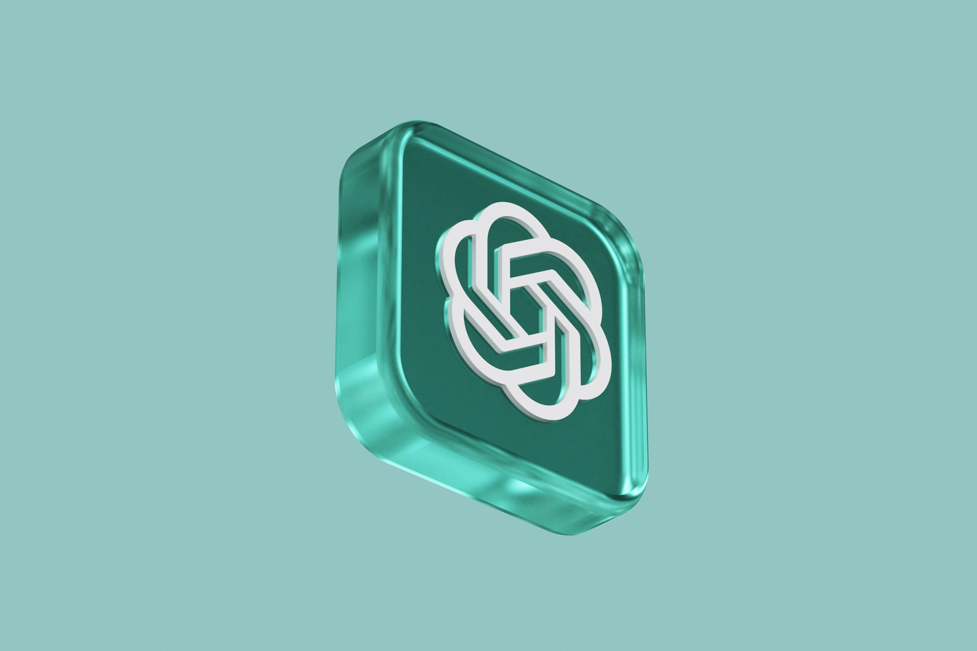 Un logo blanc chatgpt dans un carré vert aux coins arrondis tourné légérement vers la droite