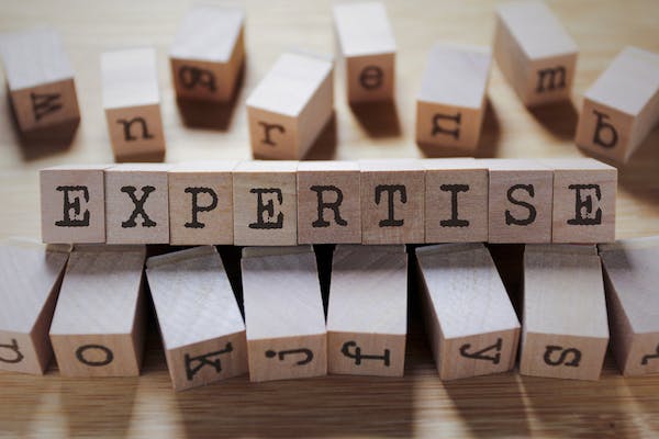 Holzwürfel mit der Aufschrift Expertise