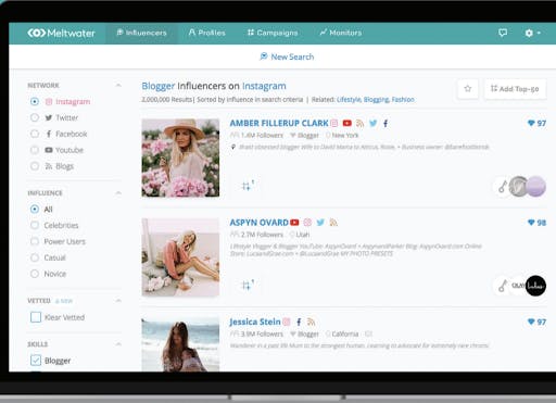 Meltwater's influencer search tools