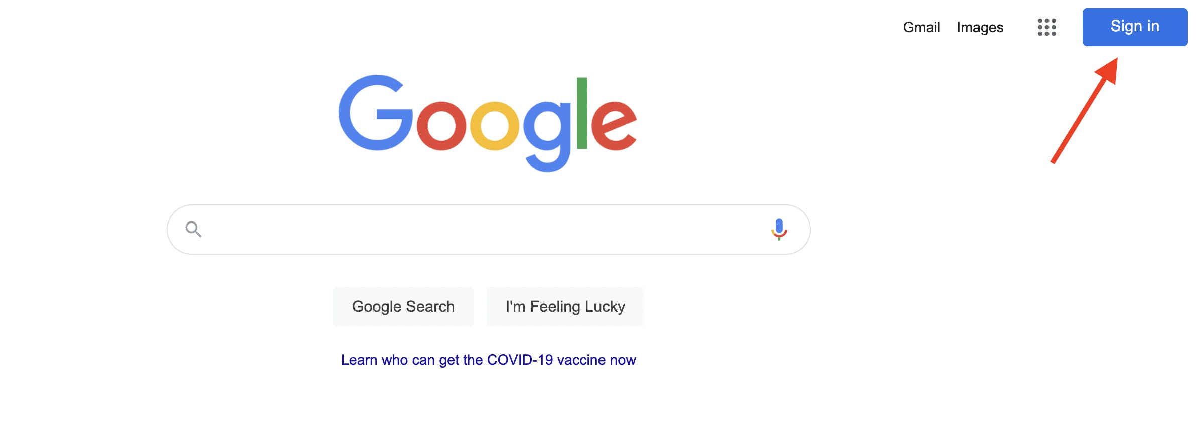 Google homepage with Sign In button. You need a Google account to start marketing on YouTube