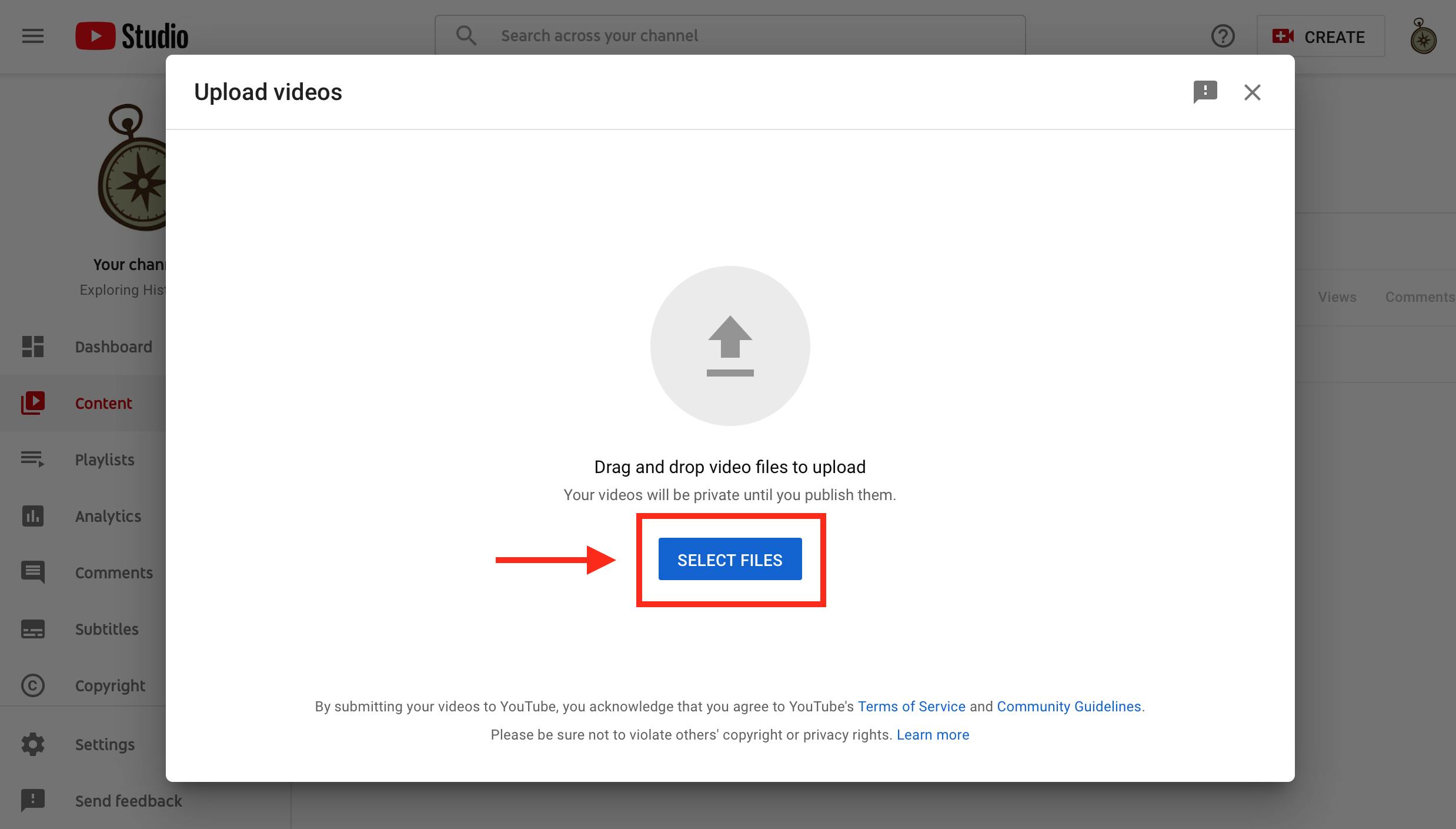 Second step to uploading a YouTube Video, selecting files