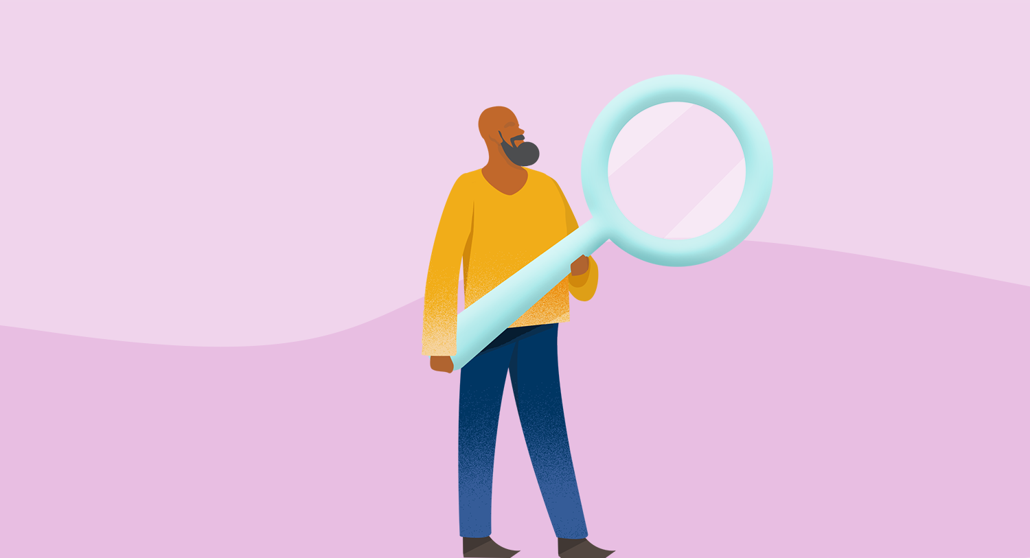 Illustration eines Mannes, der eine Lupe hält als Titelbild unseres Beitrags zu den besten Sprinklr Alternativen