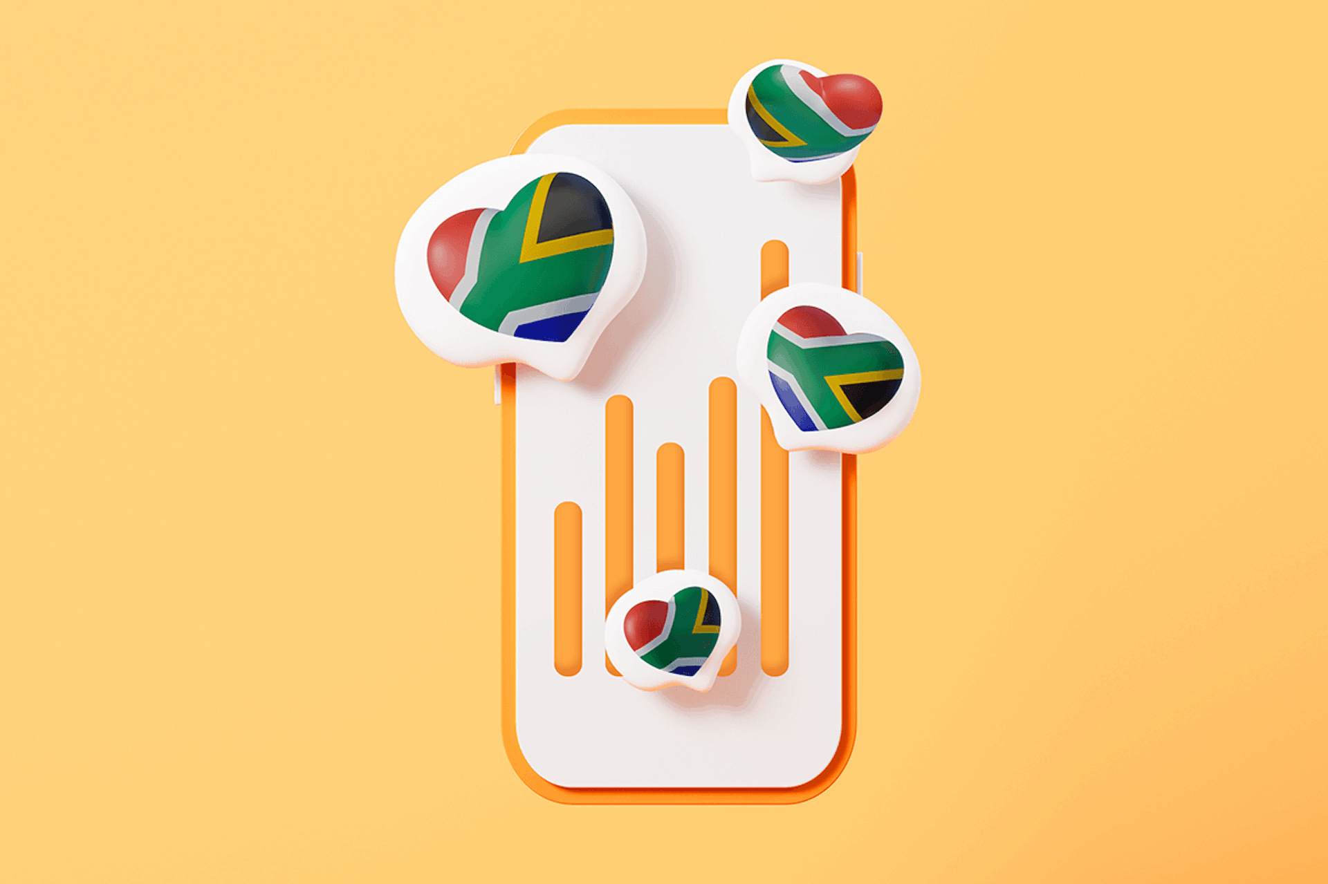3D Illustration of South African social media statistics on a phone