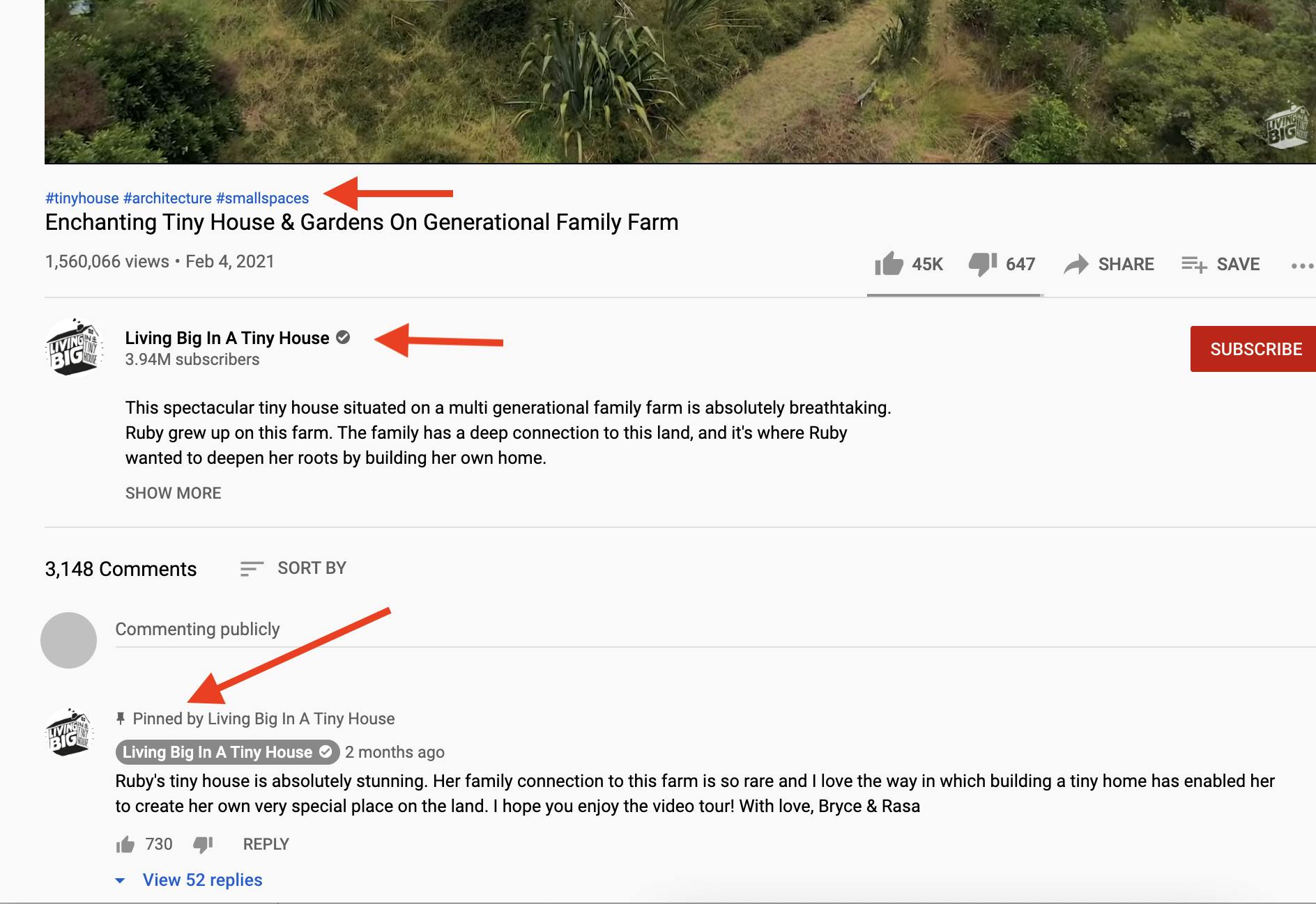 Example of a well optimized YouTube video title, description, and pinned comment