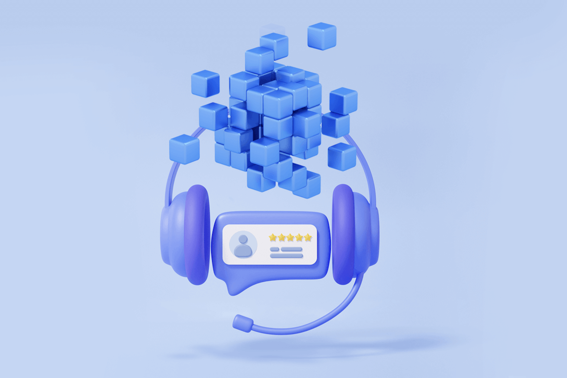 3D Illustration of blue cubes with headphones showcasing customer intelligence