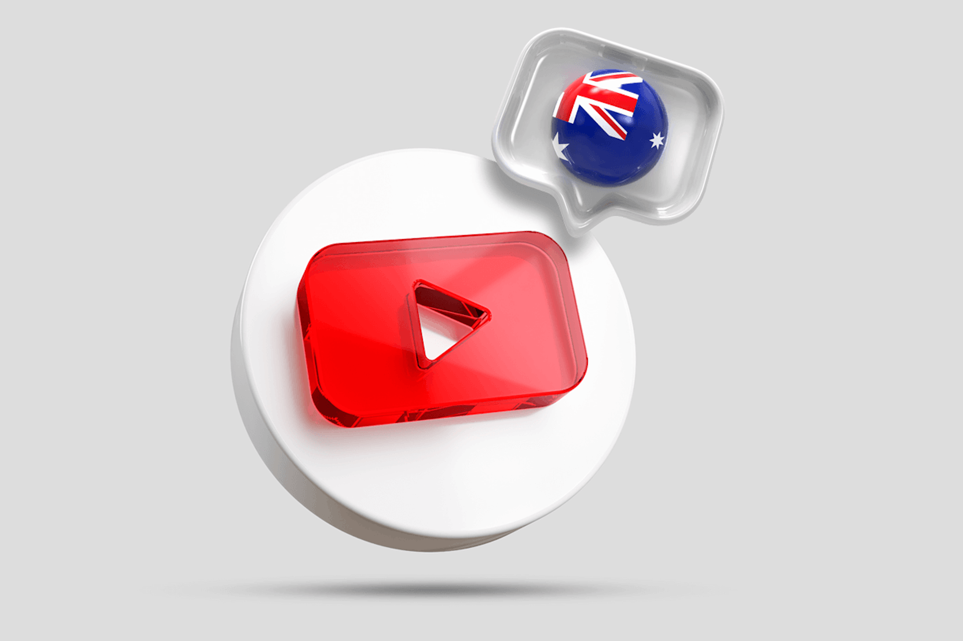 3D Illustration of the Australian flag next to a YouTube icon
