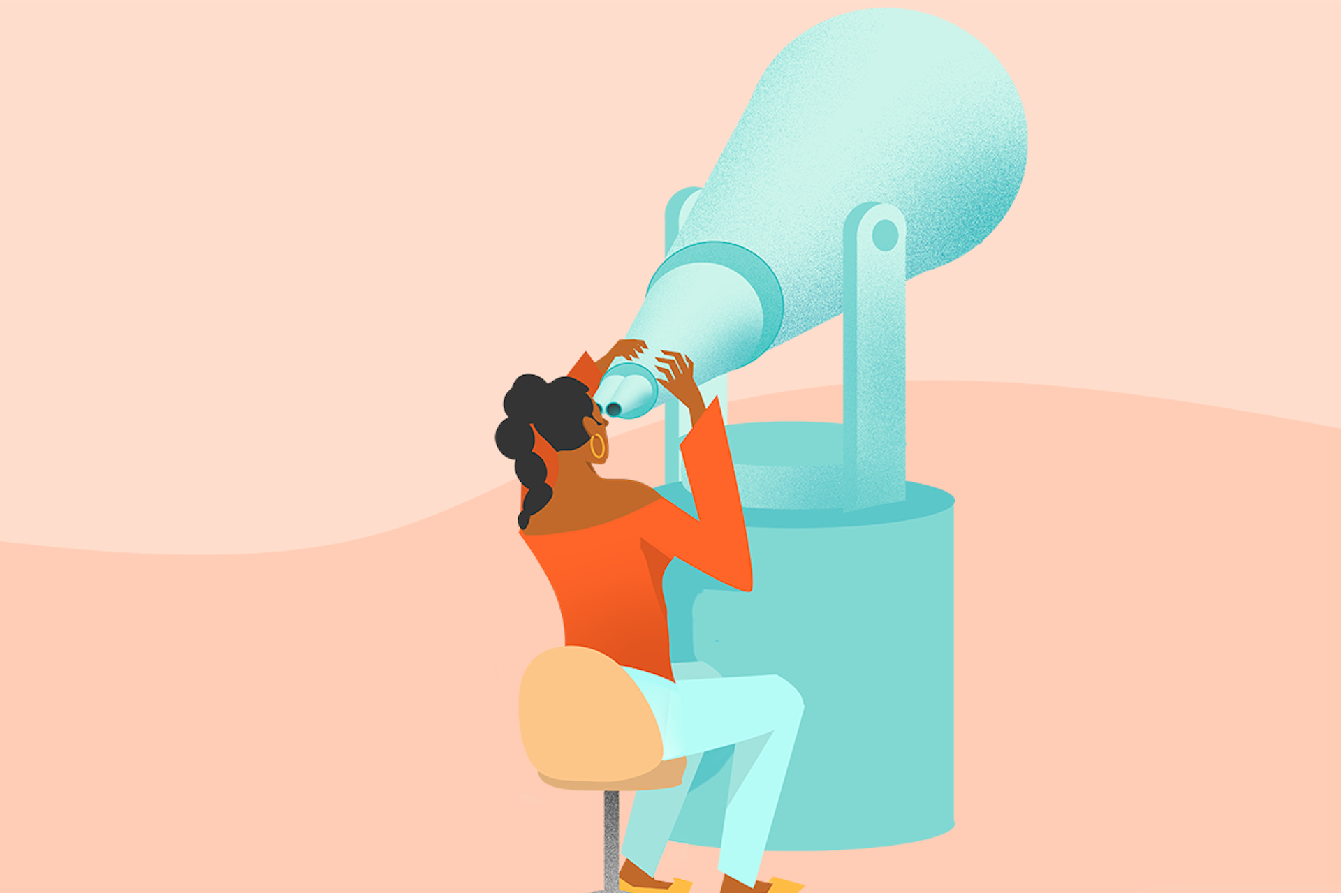 Illustration einer Frau, die durch ein Fernrohr schaut als Illustration für unseren Blog zu den besten Alternativen zu Planoly