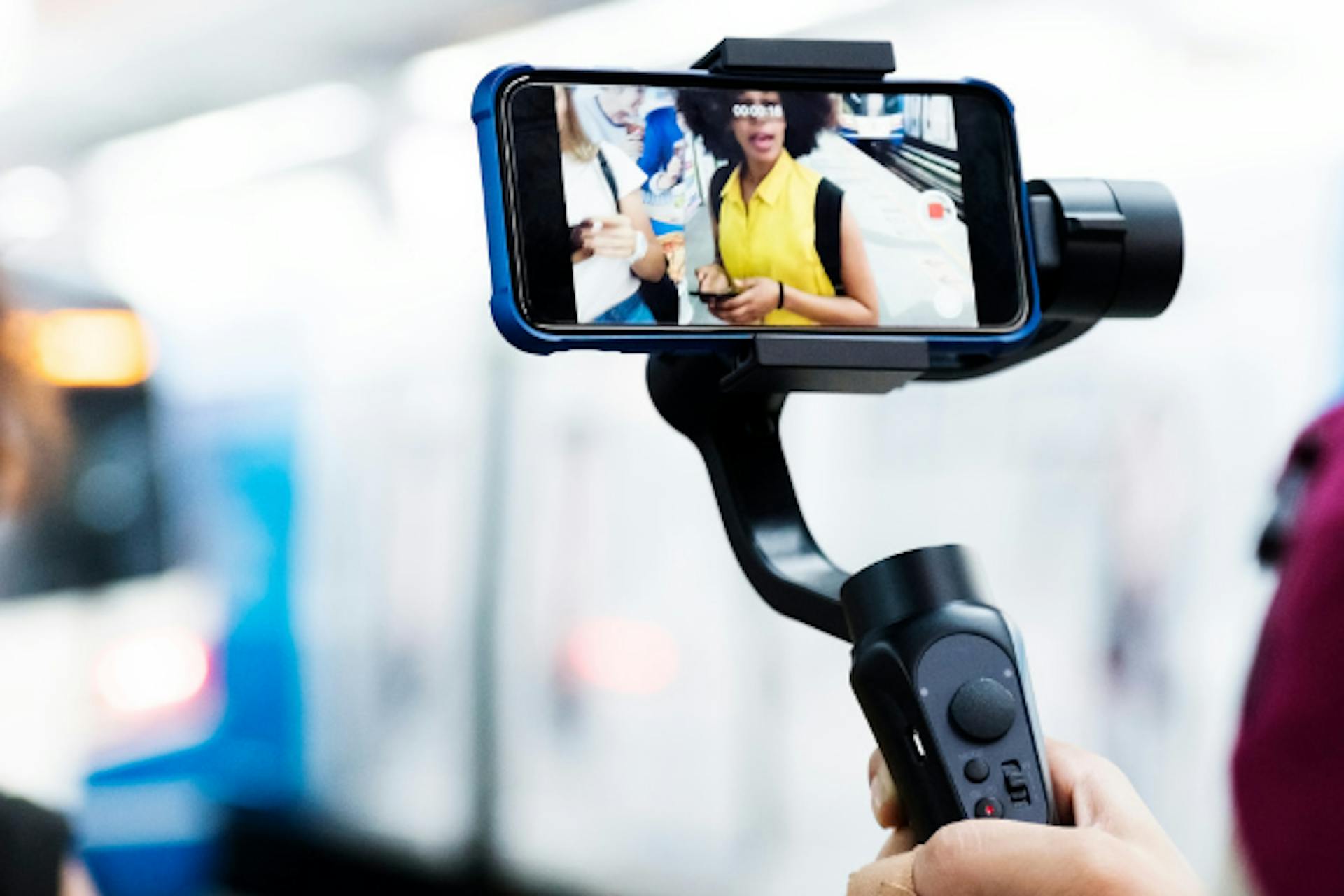 Photo of a smartphone recording in a steady cam