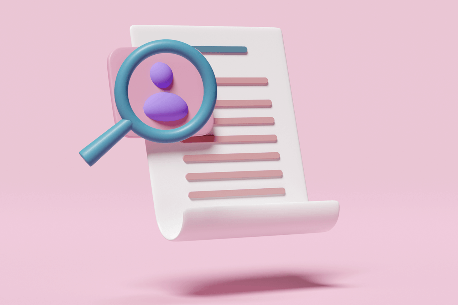 Illustration of a press release with a magnifying glass over a profile picture. Blog post on top 14 PR-KPIs und PR-Metriken