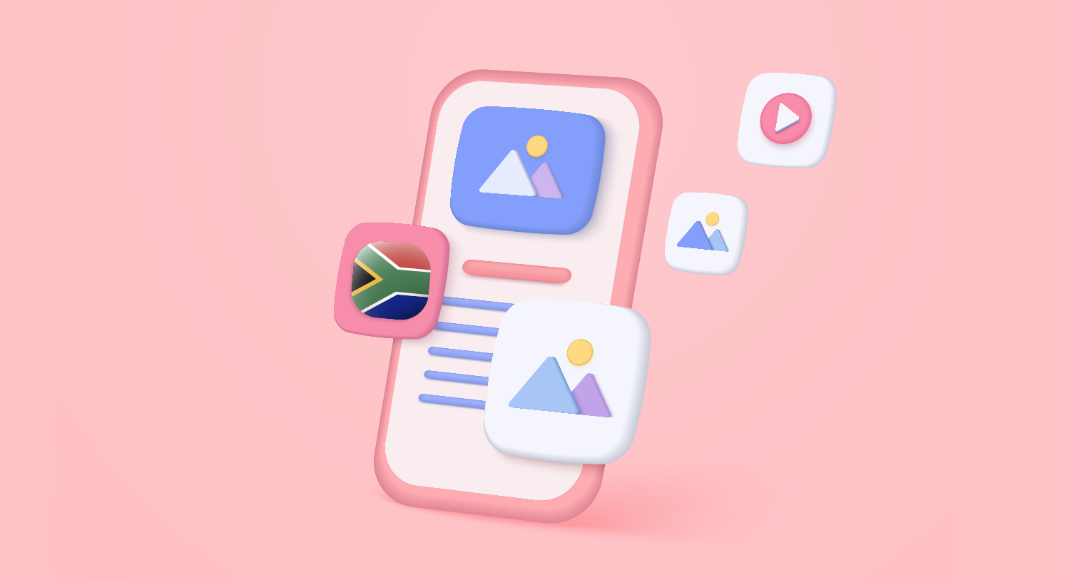 3D illustration of a smartphone in front of a pink background for our blog about media in South Africa