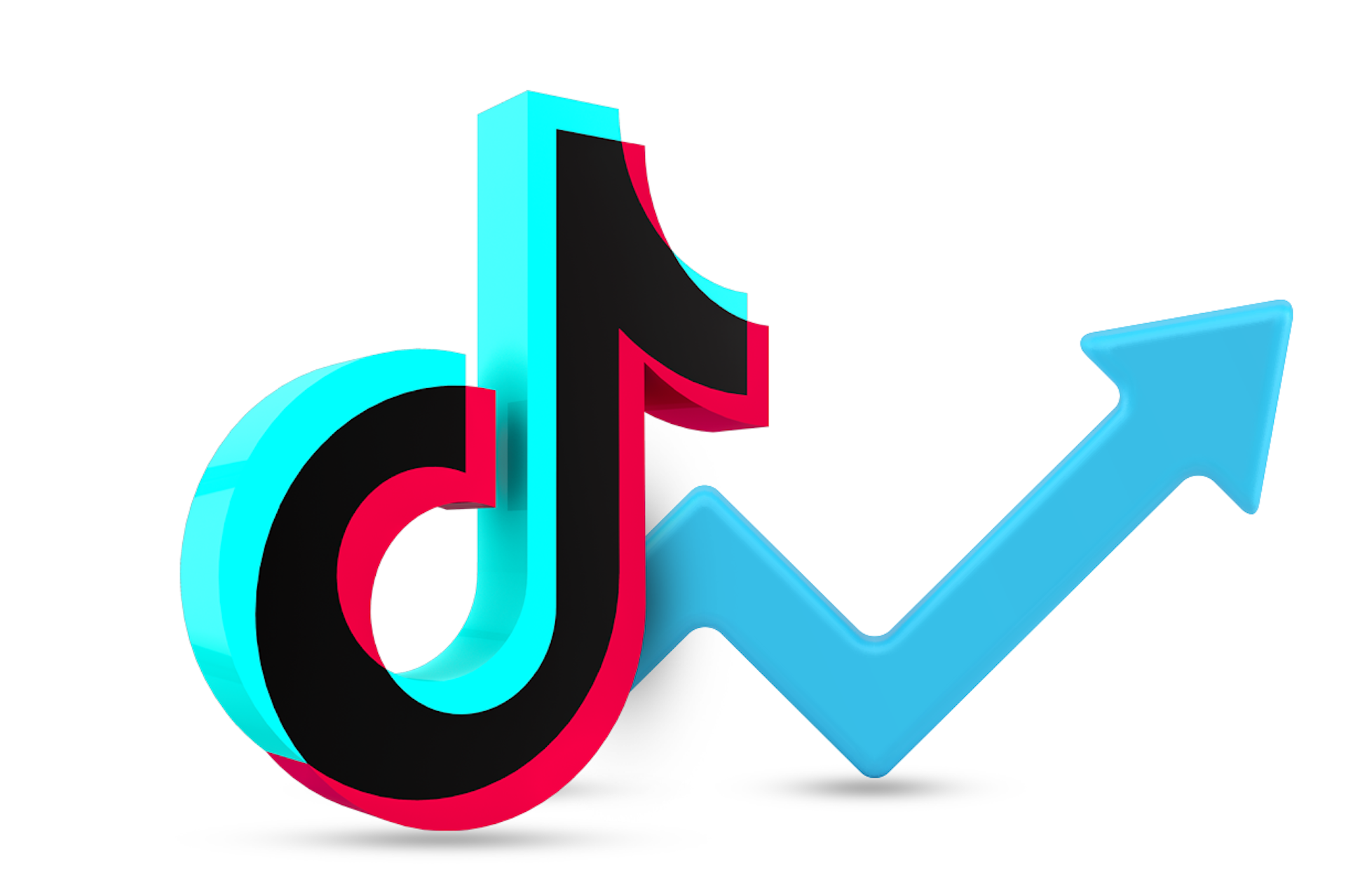 Image showing a large TikTok logo next to a blue trending arrow going up and to the right. Top TikTok Trends of 2022 blog post.
