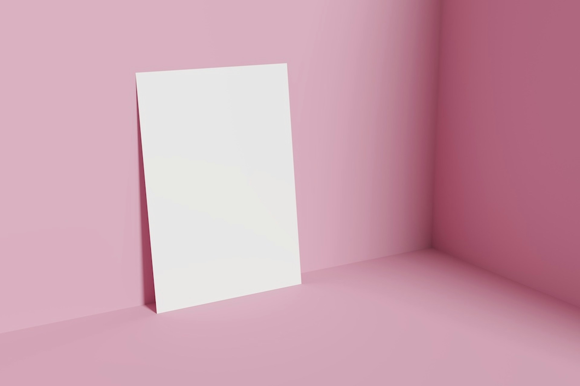 You can see a blank sheet of paper leaning against a wall in a pink room