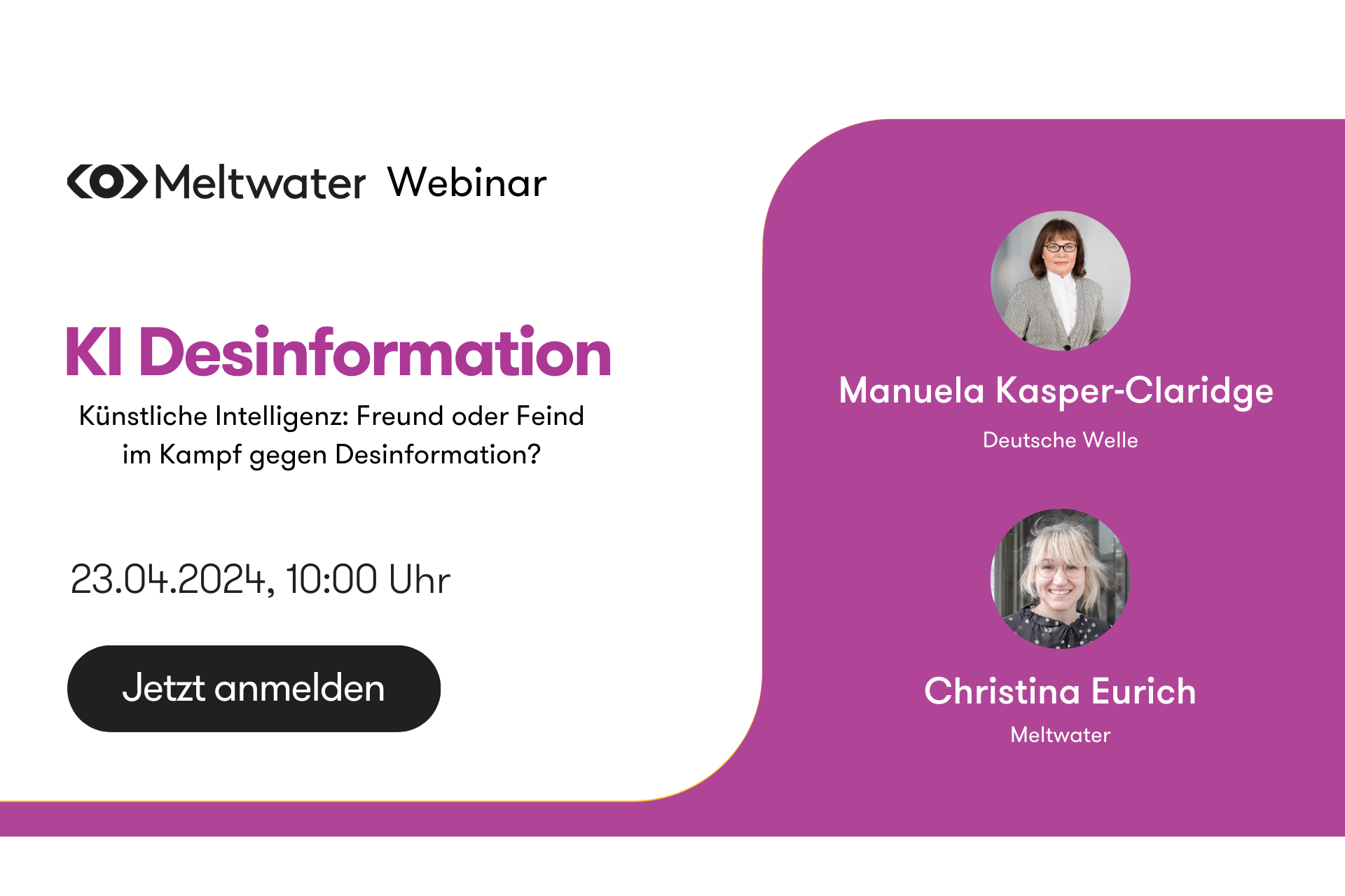 Auf dem Bild sieht man die Webinar SprecherInnen Manuela Kasper-Claridge von der Deutschen Welle und Christina Eurich von Meltwater.