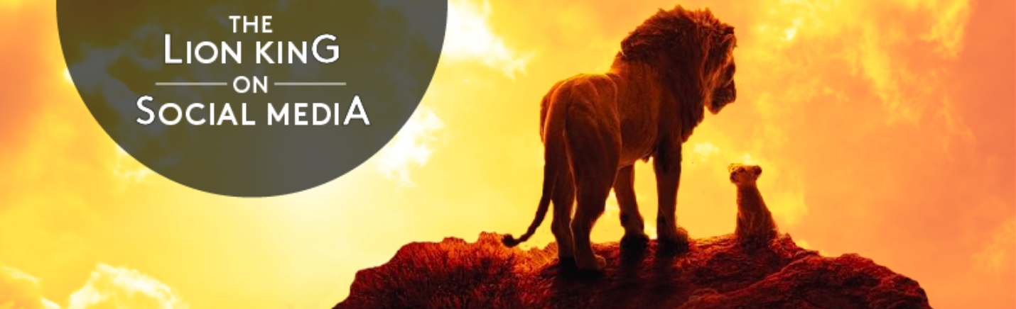 picture of a lion and cub with orange sky and The Lion King text