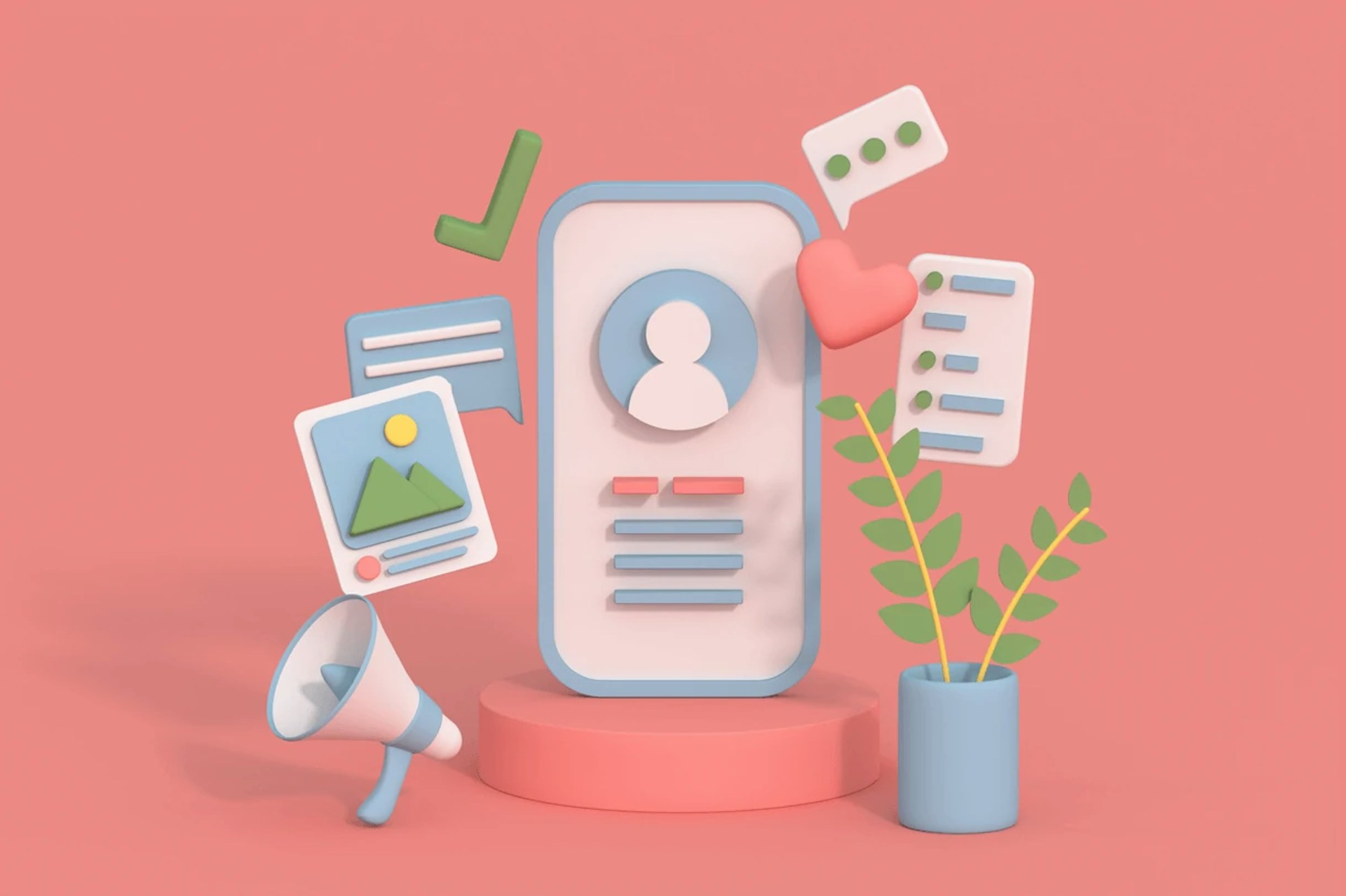 3D Illustration of a phone with influencer icons