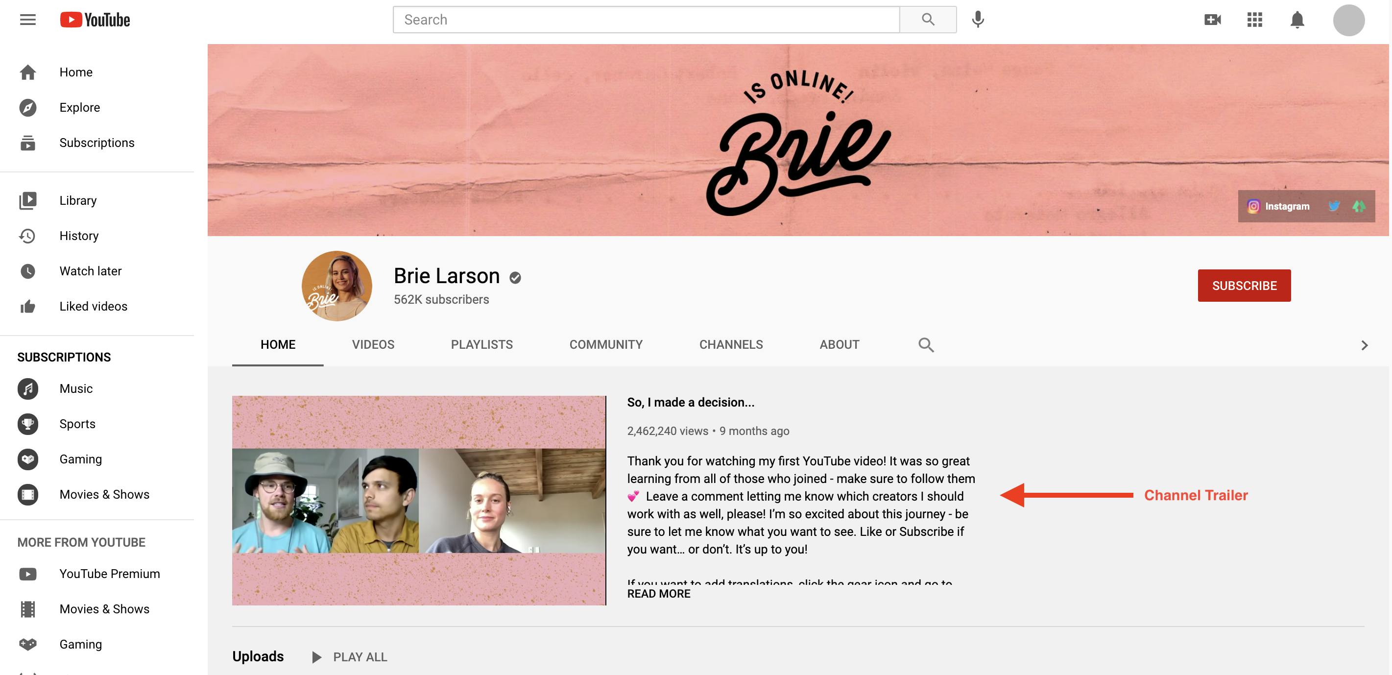 Image showing YouTube channel trailer with good description highlighting what to expect from videos