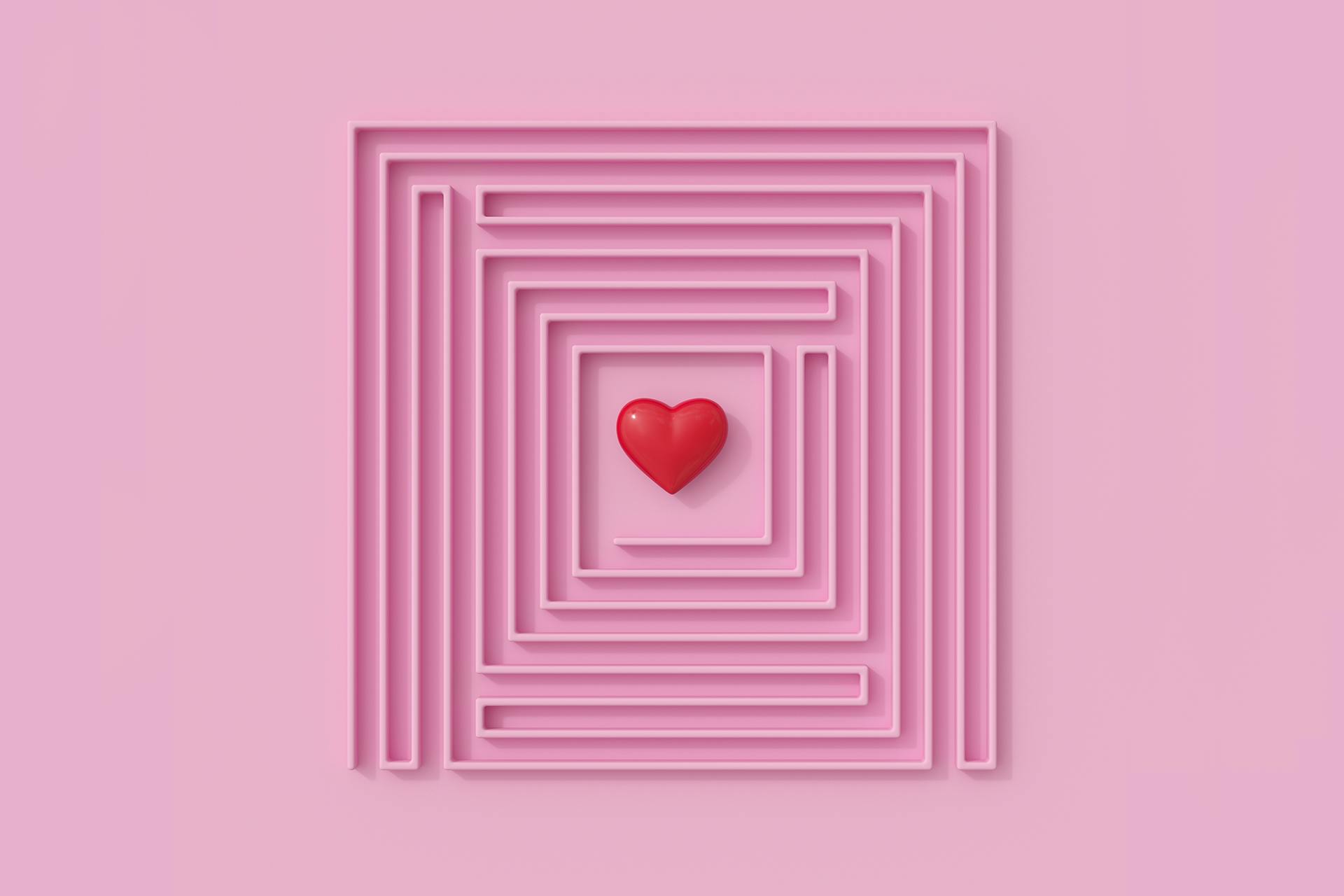 Kuinka hyödyntää brändin puolestapuhujia markkinoinnissa? Kuvassa on labyrintti, jonka keskellä on sydän.