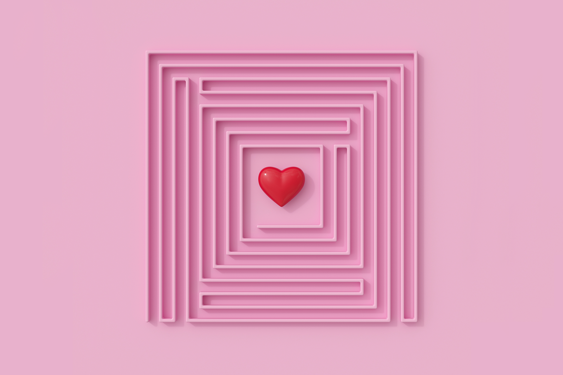 Customer loyalty is hard to achieve, and this image of a maze from above with a heart in the center perfectly represents the tireless journey marketers must embark on to achieve customer loyalty.