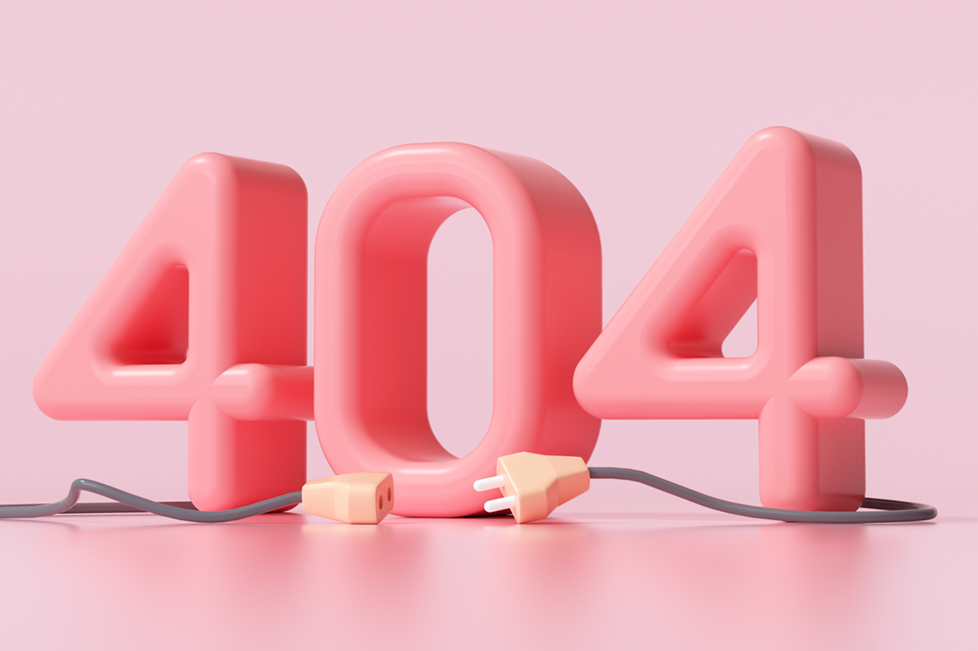 Large pink 404 symbol with broken, unplugged cord. Don't make these common blogging mistakes!
