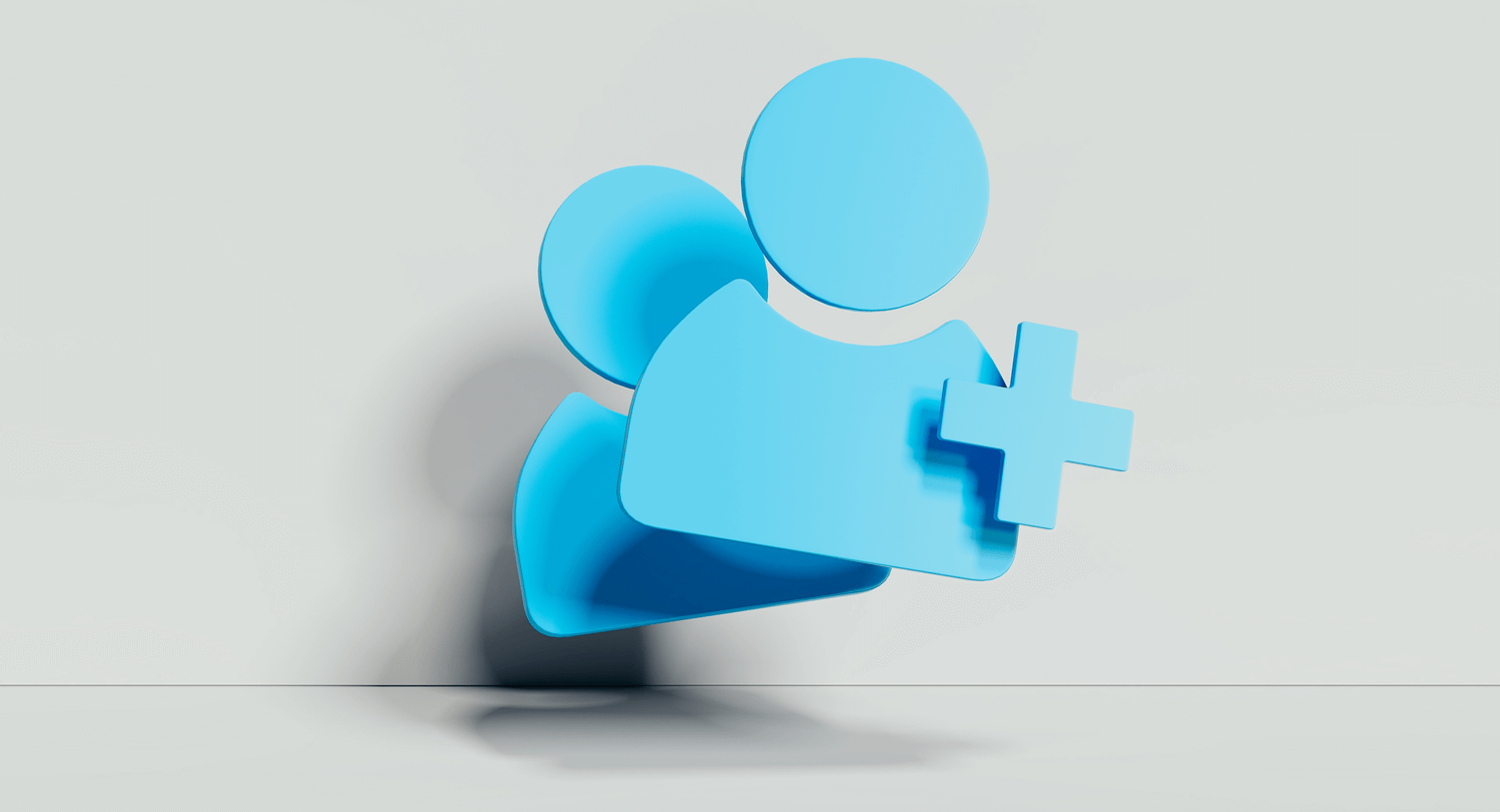Illustration von zwei menschlichen Symbolen hinter einem blauen Pluszeichen. Blogbeitrag zu Marken-Communities