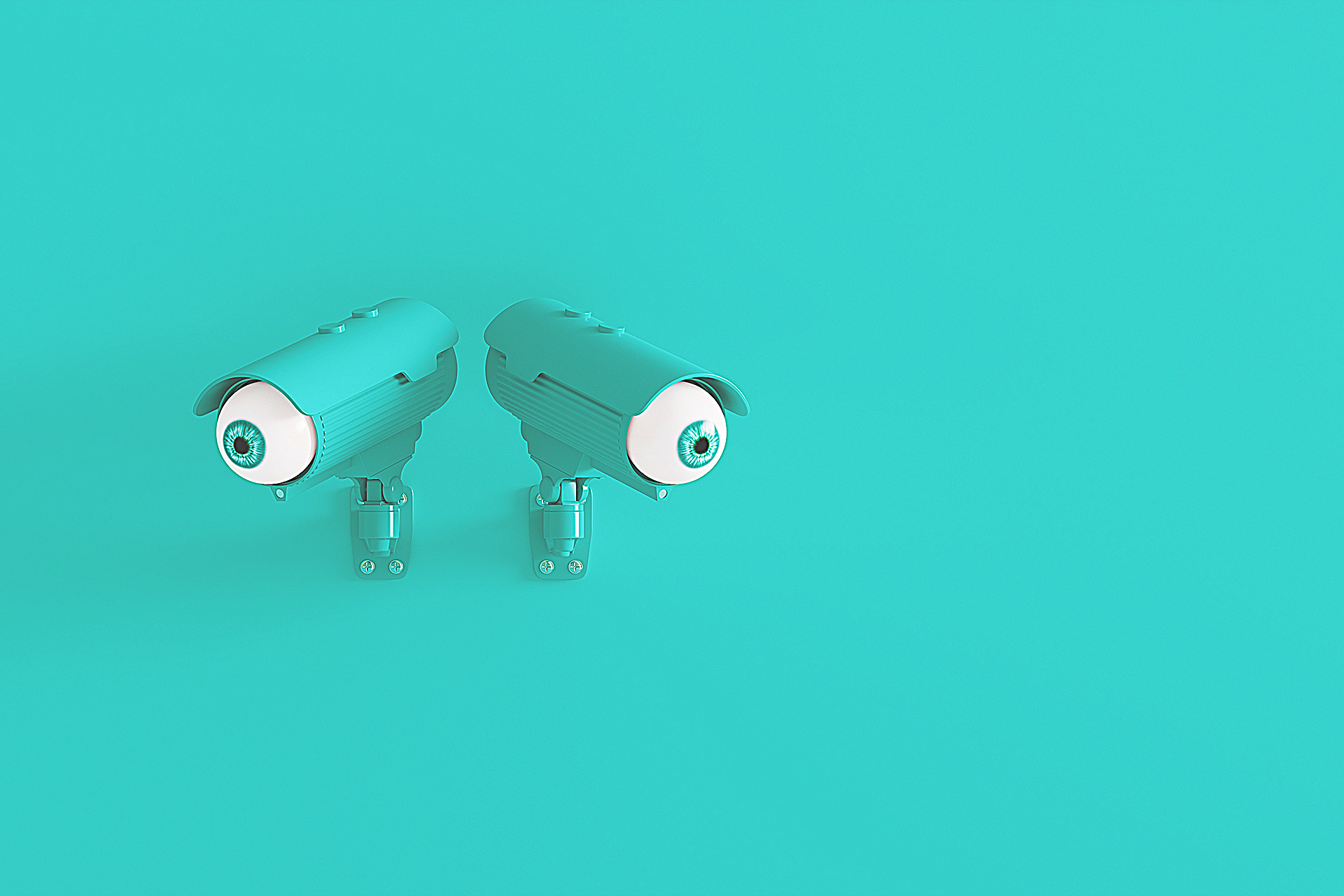 3D Illustration von Überwachungskameras als Titelbild zu unserem Blog über Wettbewerbsanalysen und Konkurrenzanalysen