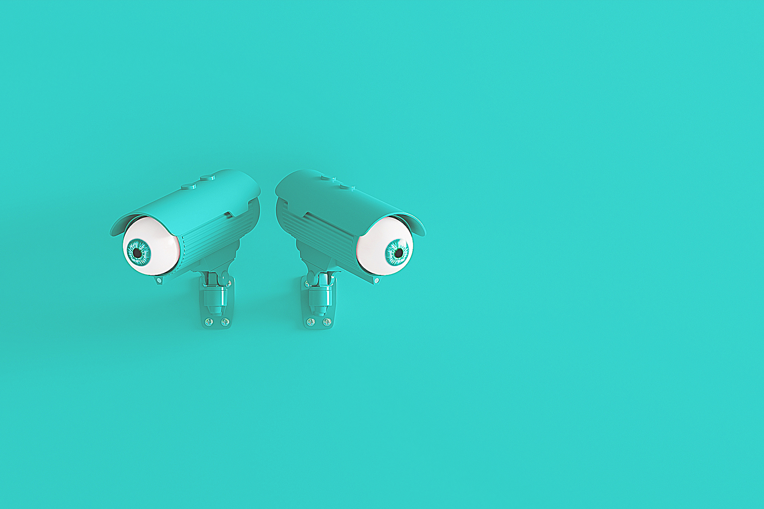 3D Illustration von Überwachungskameras als Titelbild zu unserem Blog über Wettbewerbsanalysen und Konkurrenzanalysen