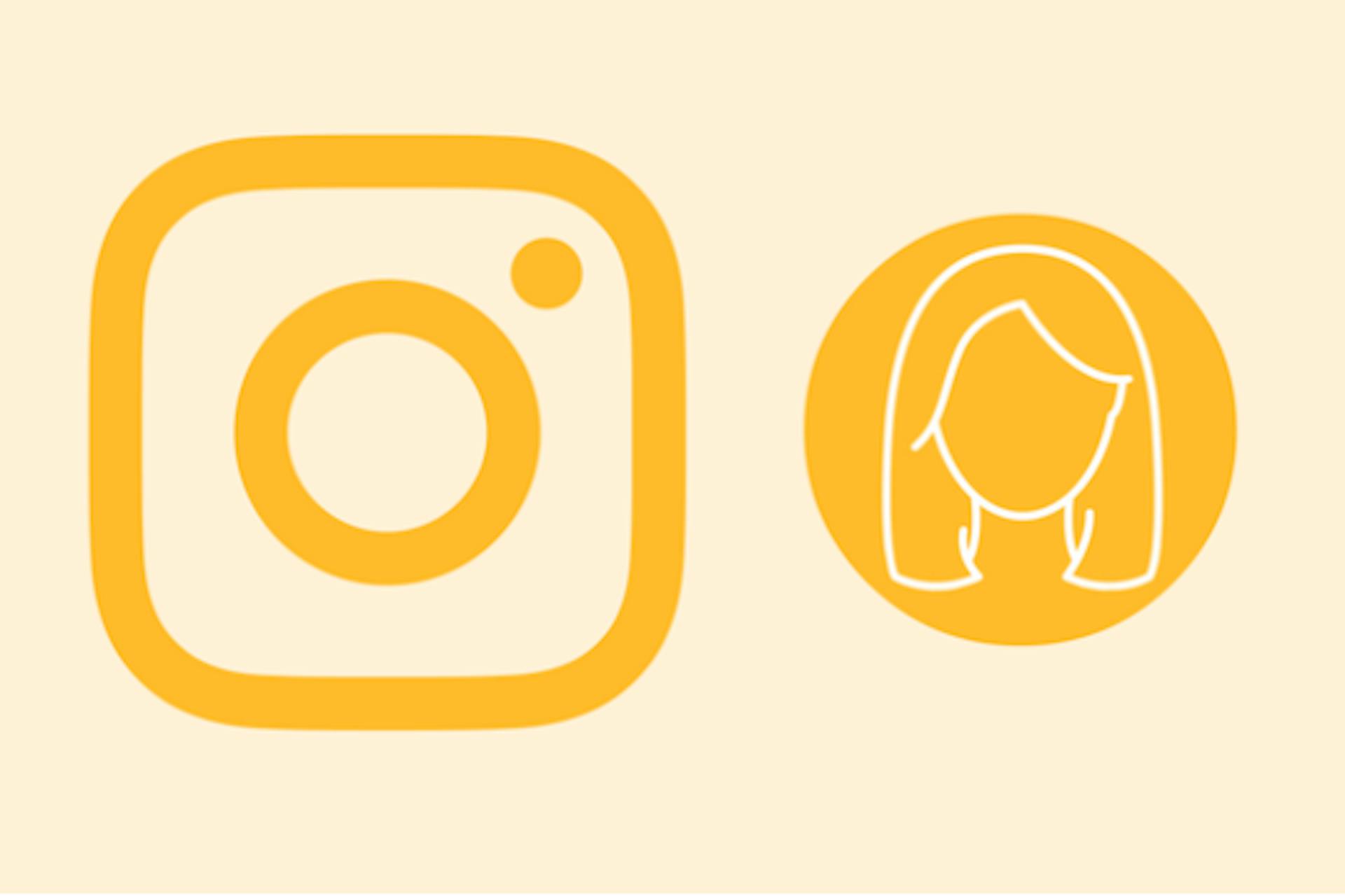 Instagram logo and an icon symbolising a woman. 