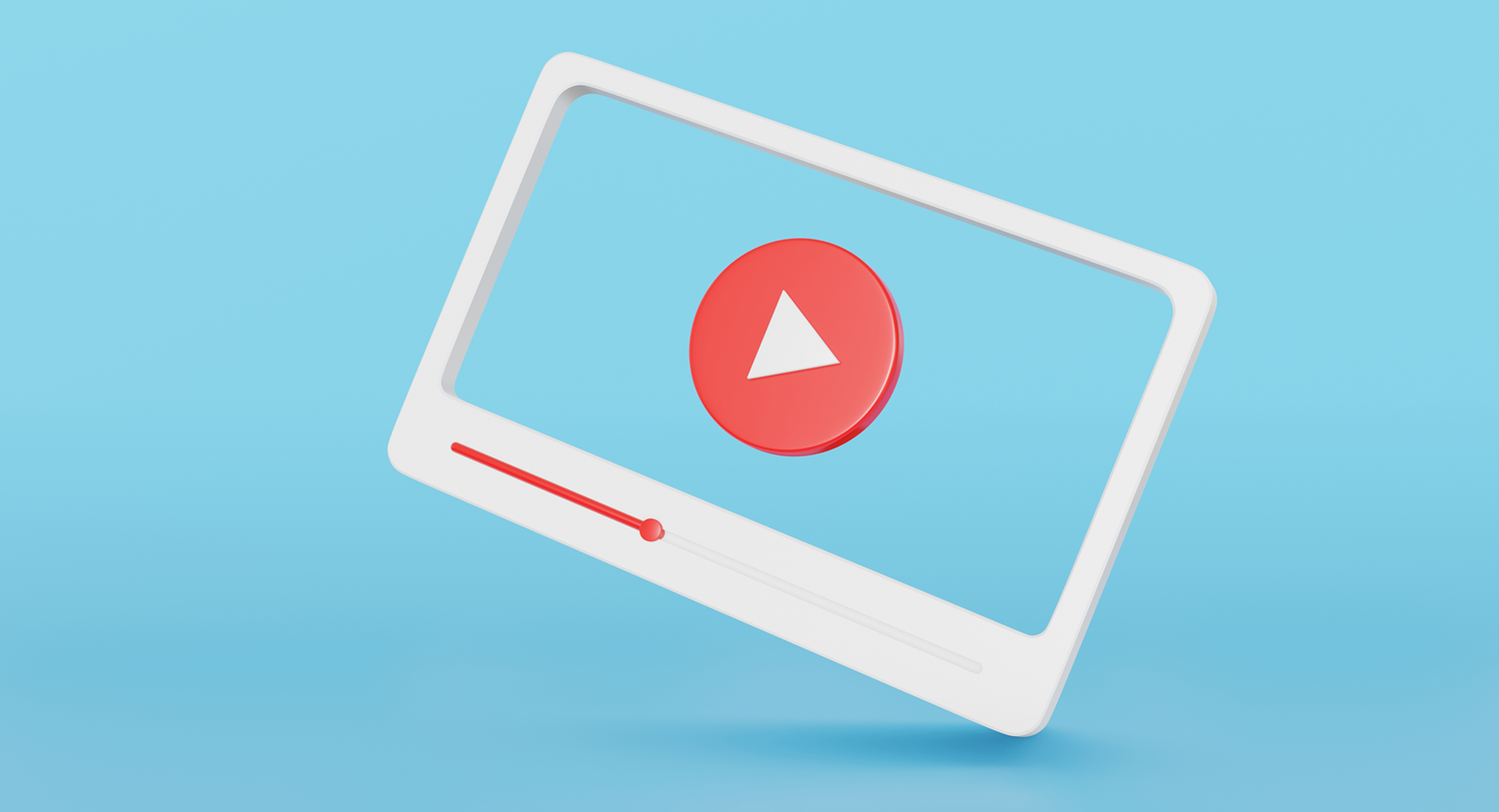 Image of a YouTube screen with video progress bar, on a light blue background. Quick tips for social videos blog post.