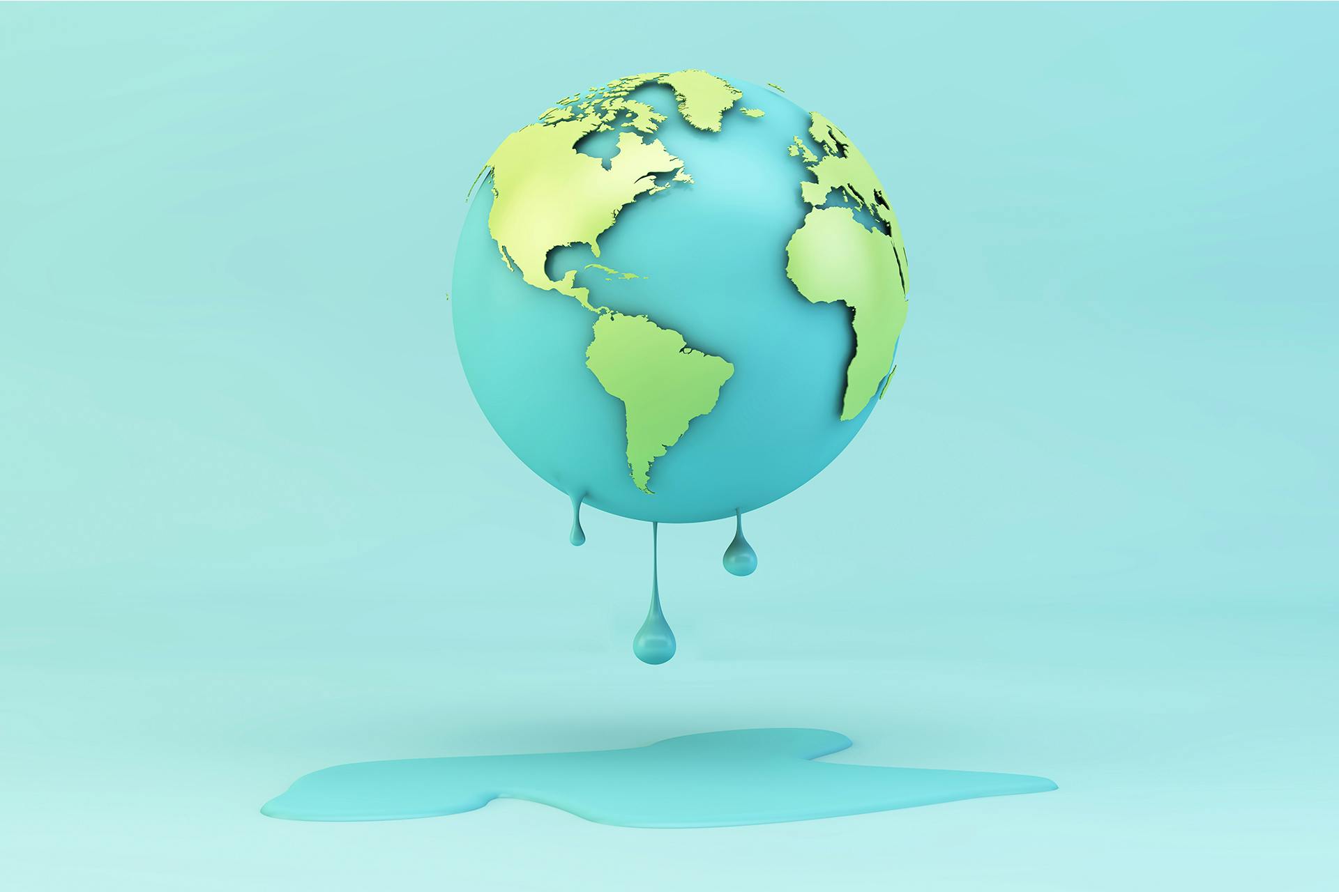 A cartoon model of the Earth that is melting. Below the floating Earth is a puddle. In this blog post, we examine how the topic of climate change is being discussed on social media.