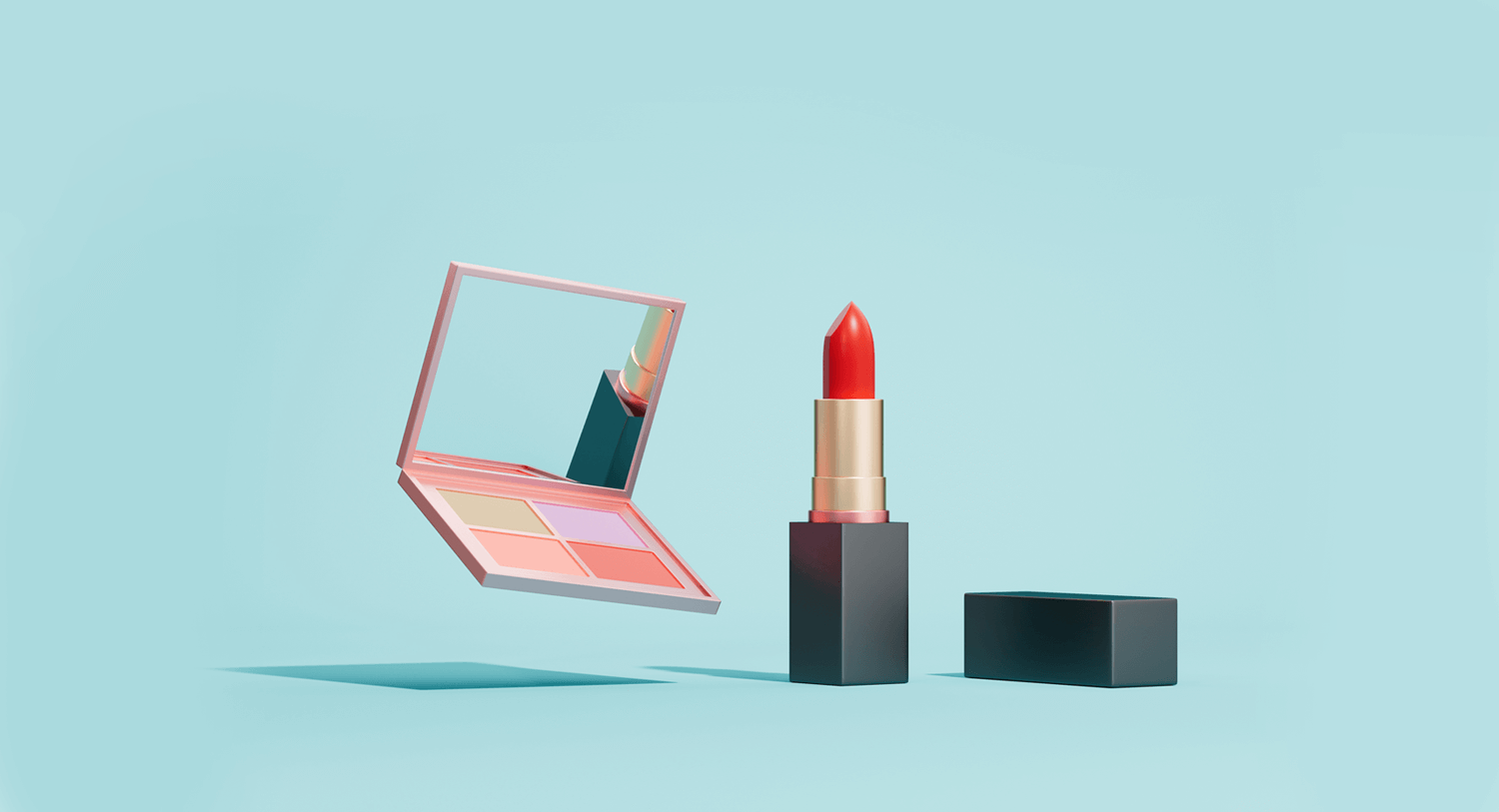 3D Illustration eines Lippenstifts und Make-up als Titelbild für unsere Liste mit den bekanntesten deutschen Beauty Influencern