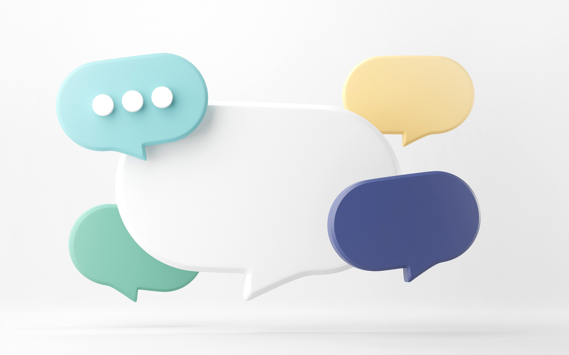 Image showing speech bubble surrounded by smaller speech bubbles in different colors. Blog post detailing what employees should never share on social media