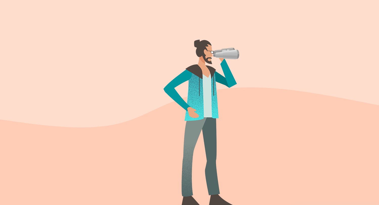 An illustration of a man looking through a set of binoculars. The PR professional is searching for an alternative media monitoring tool to Cision. 