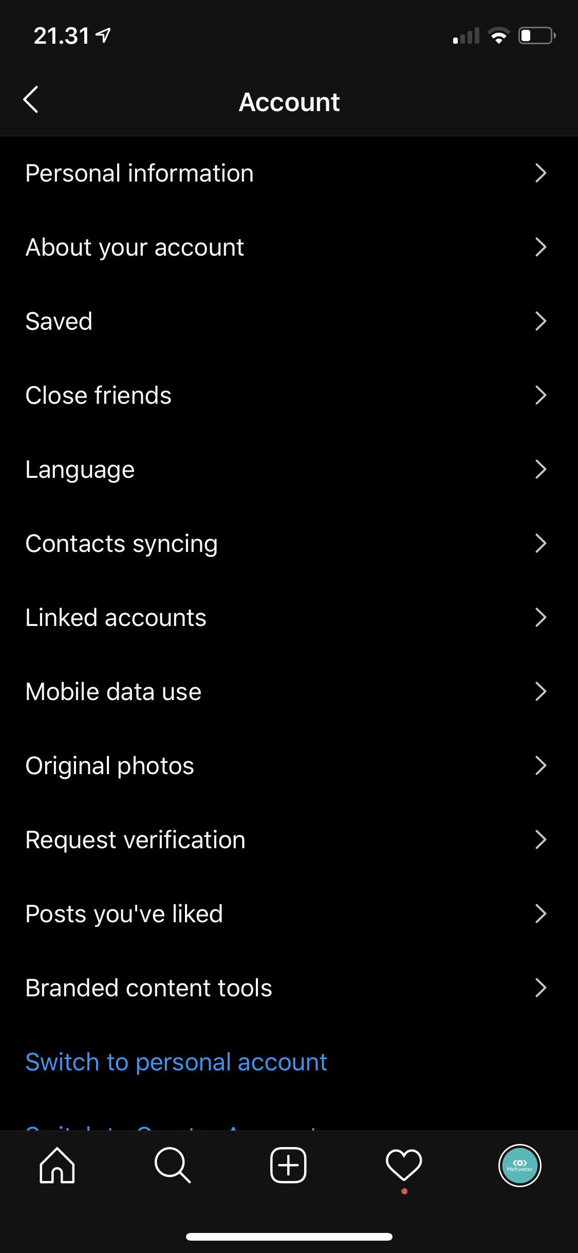 A screenshot of an Instragram account where a user can select verficiation